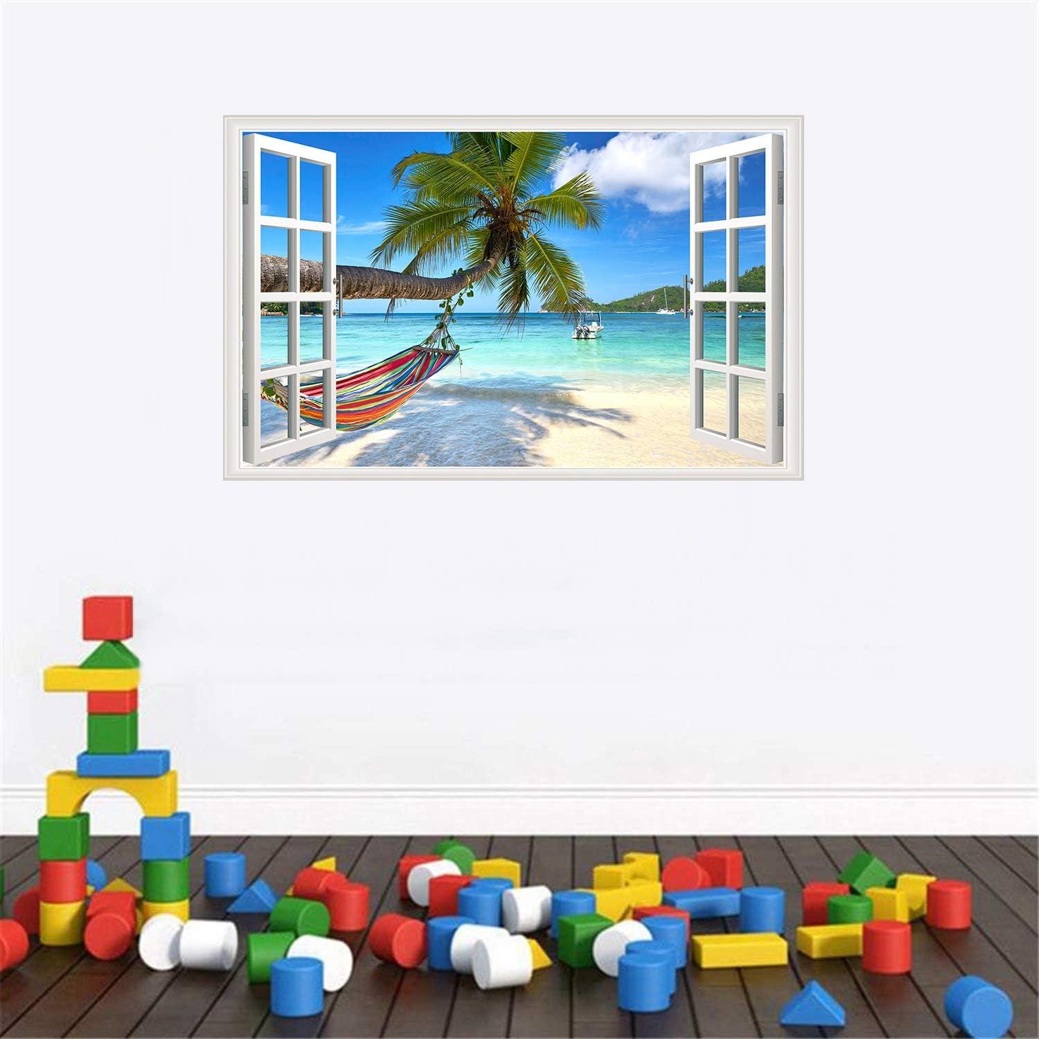 Tropical Beach Palm Tree Hammock Window Wall Sticker