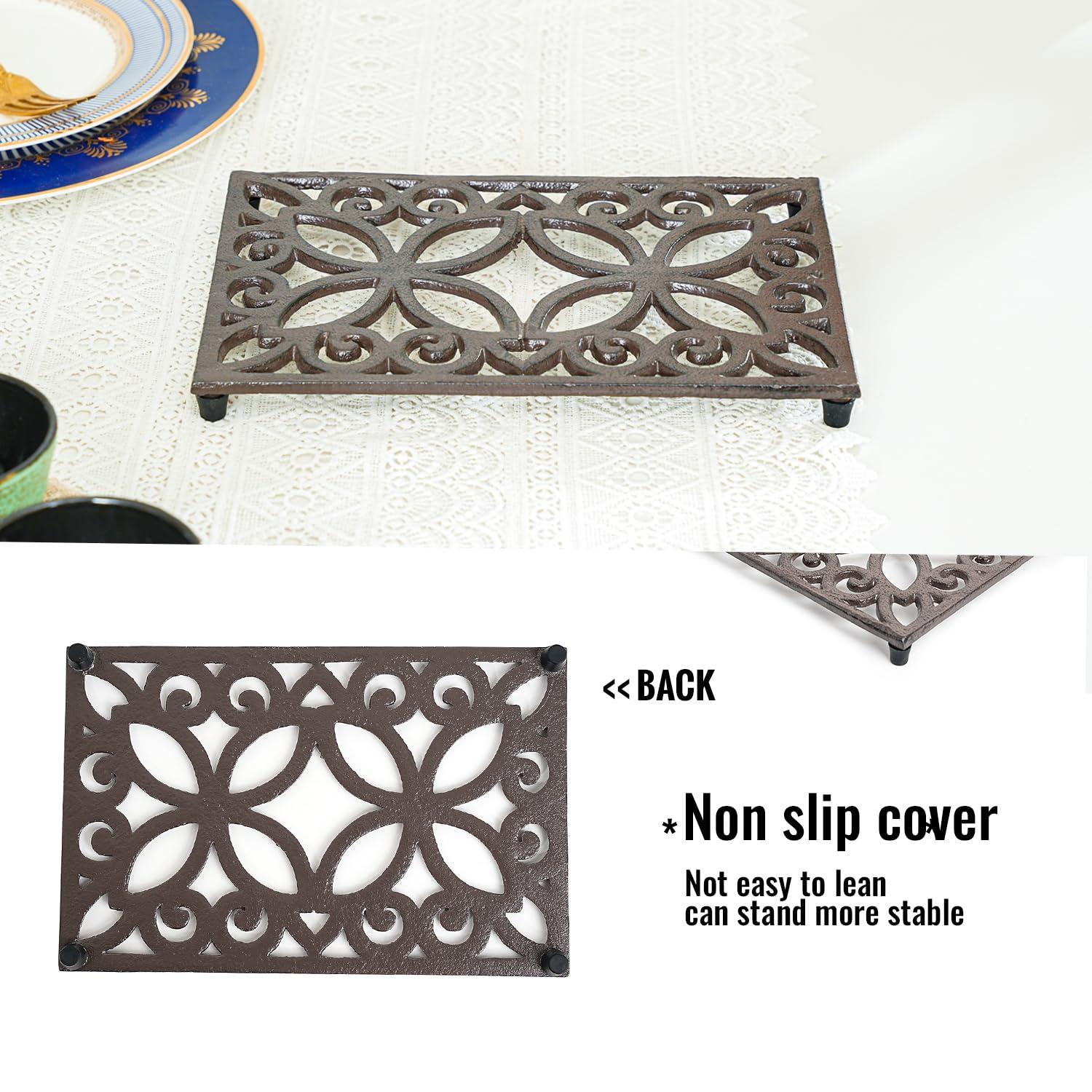 Sungmor Rectangle Cast Iron Trivets, Metal Trivet for Hot Pots and Pans, Heavy Duty Rustic Wood Stove Tea Pot Trivet, Decorative Hot Pot Holder for Kitchen Counter and Dining Table