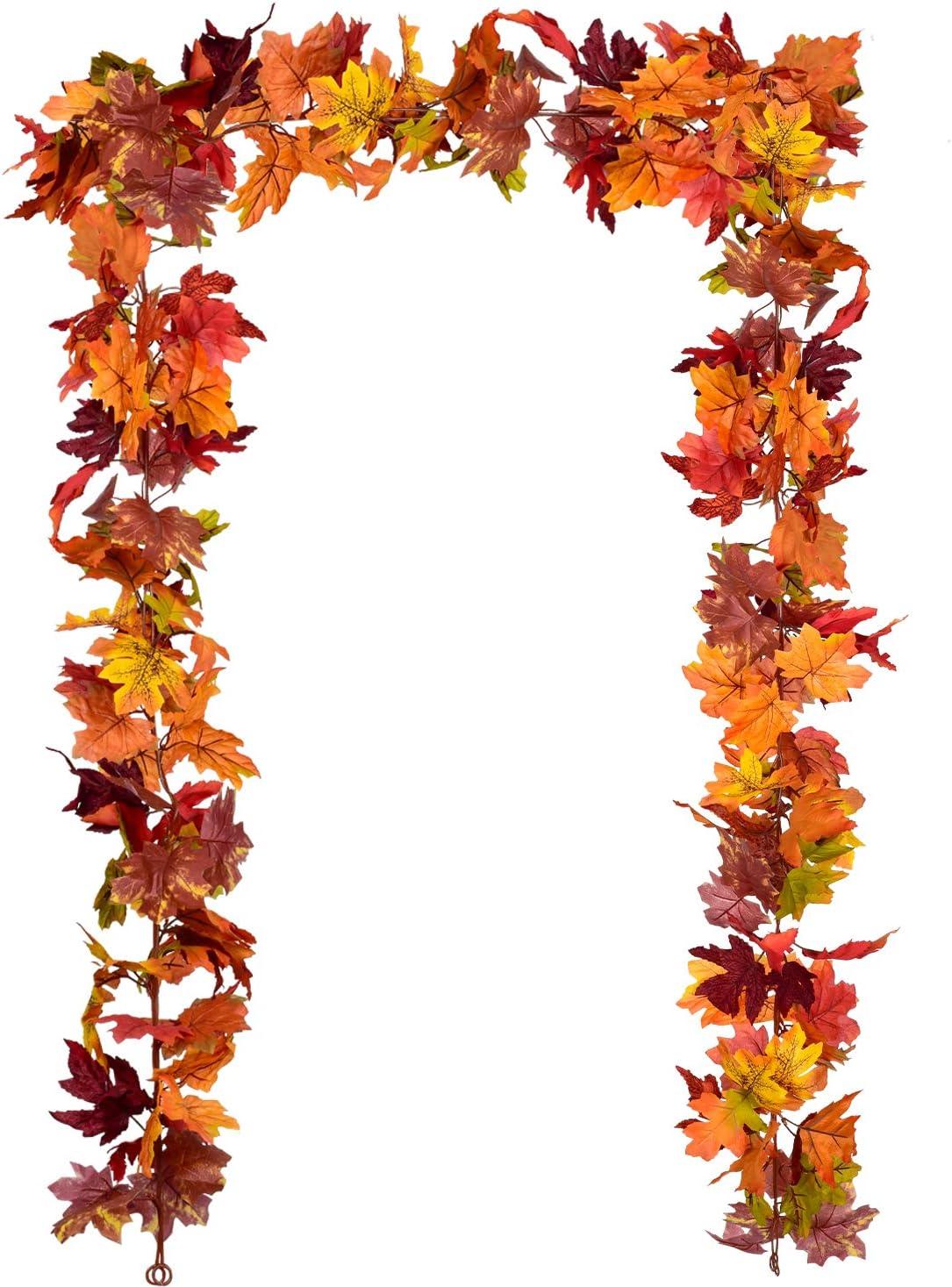 Coolmade 2 Pack Fall Garland Maple Leaf, 5.9Ft/Piece 7 Colors Hanging Vine Garland Artificial Autumn Foliage Garland Thanksgiving Decor for Home Wedding Fireplace Party Christmas