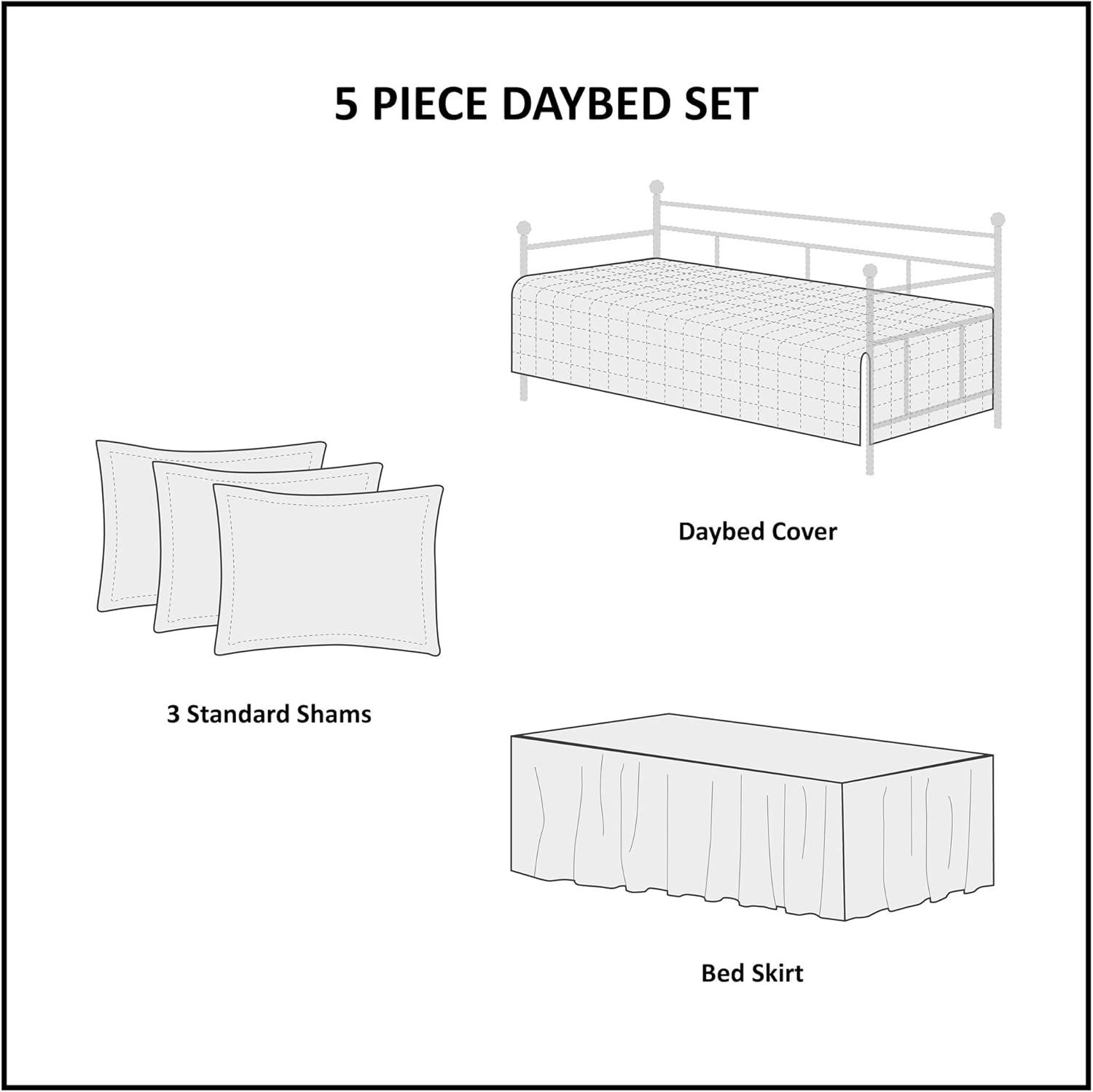 5pc Day Bed Winter Plains Cover Set - Tan: Woolrich, Reversible Cotton Chenille, Trundle Bed Compatible