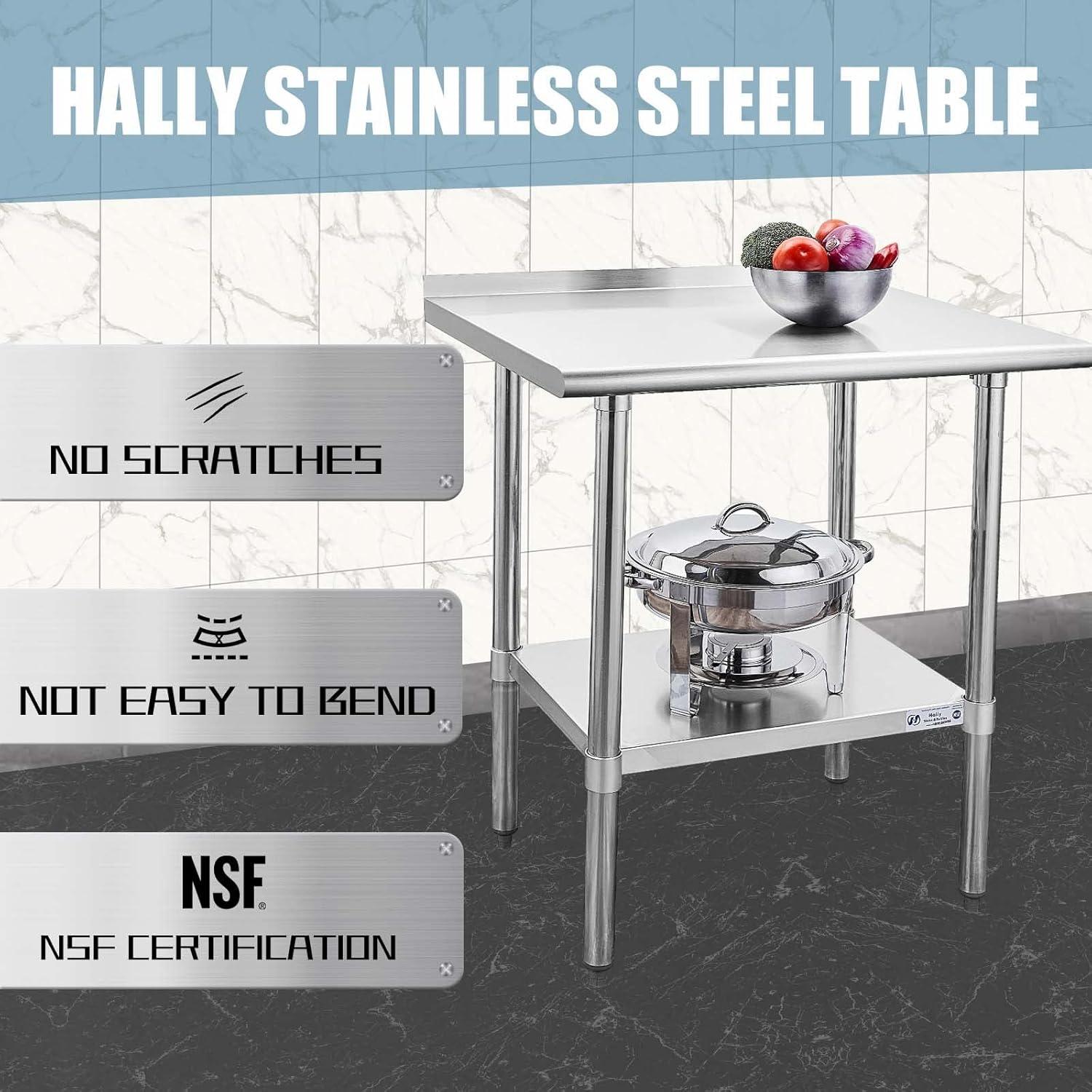 Hally 24 x 30 Inch Stainless Steel Prep Table with Undershelf and Backsplash