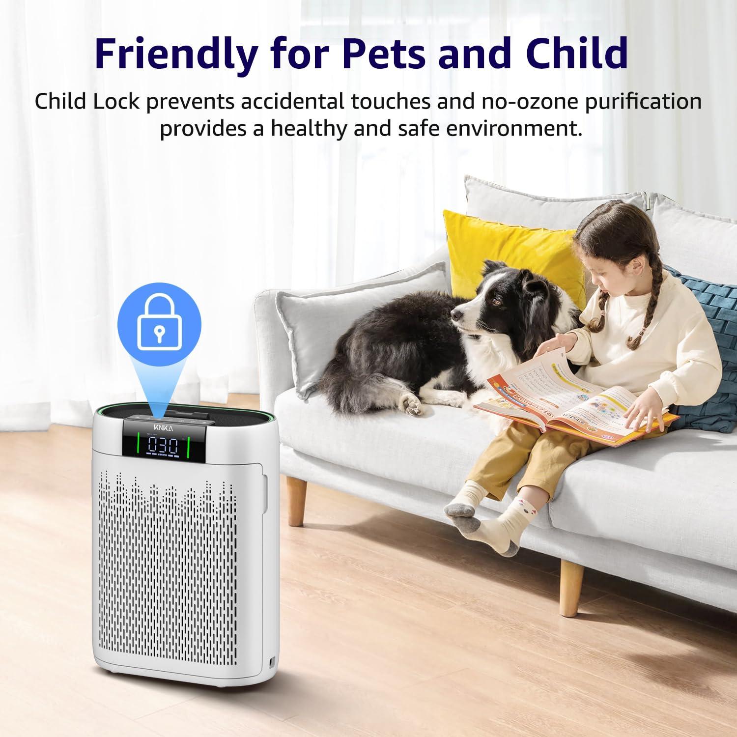 KNKA Air Purifier, HEPA Air Purifiers for Large Rooms up to 2500 Sq. ft., Air Cleaner with Air Quality Monitor, Smart WiFi, and Aromatherapy, for Allergies, Pets, Odors, Dust, Pollen, and Smoke