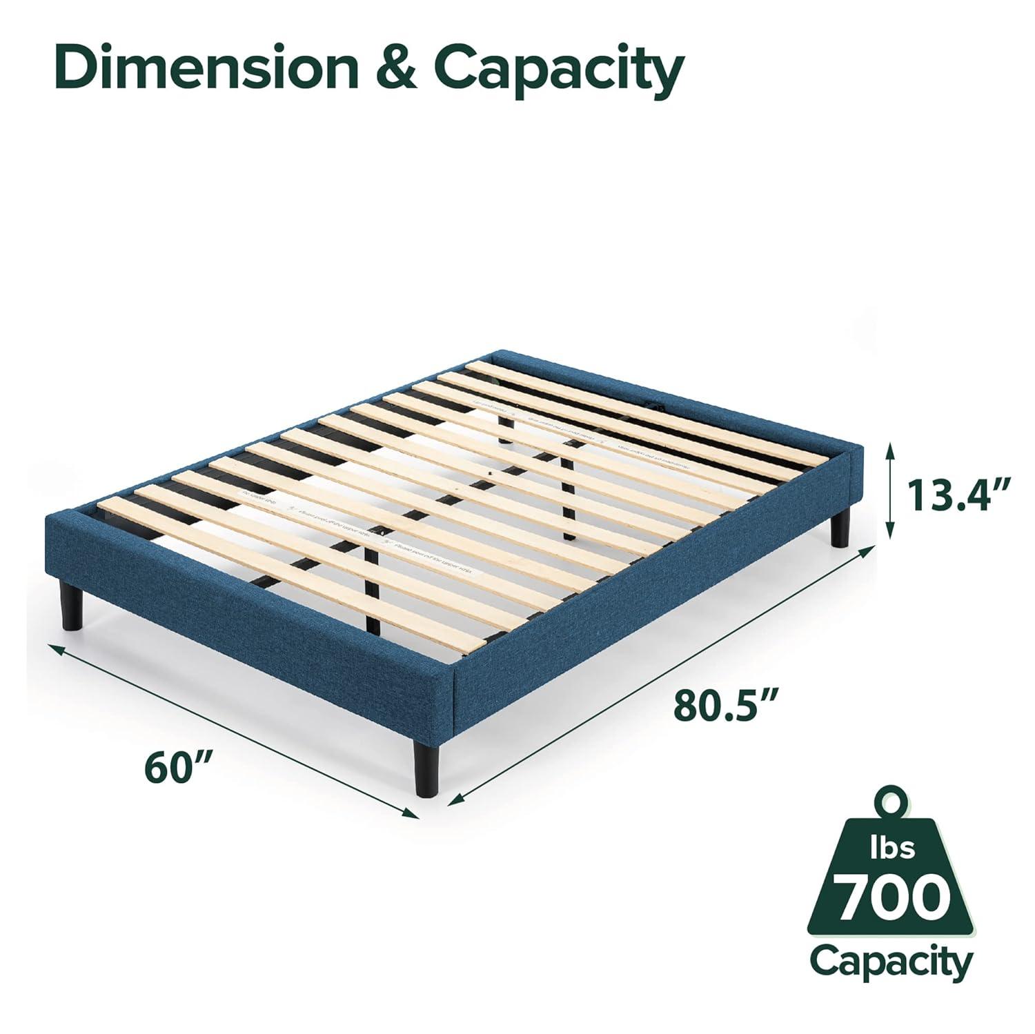 Zinus Curtis Estructura de Cama con Plataforma Tapizada de 13", Azul Marino, Tamaño Queen
