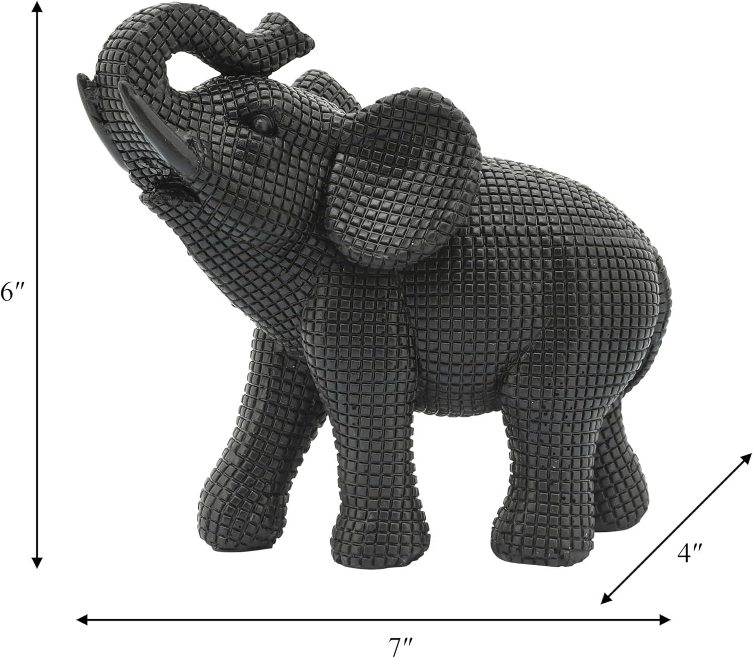 7" Black Resin Elephant Figurine with Textured Finish