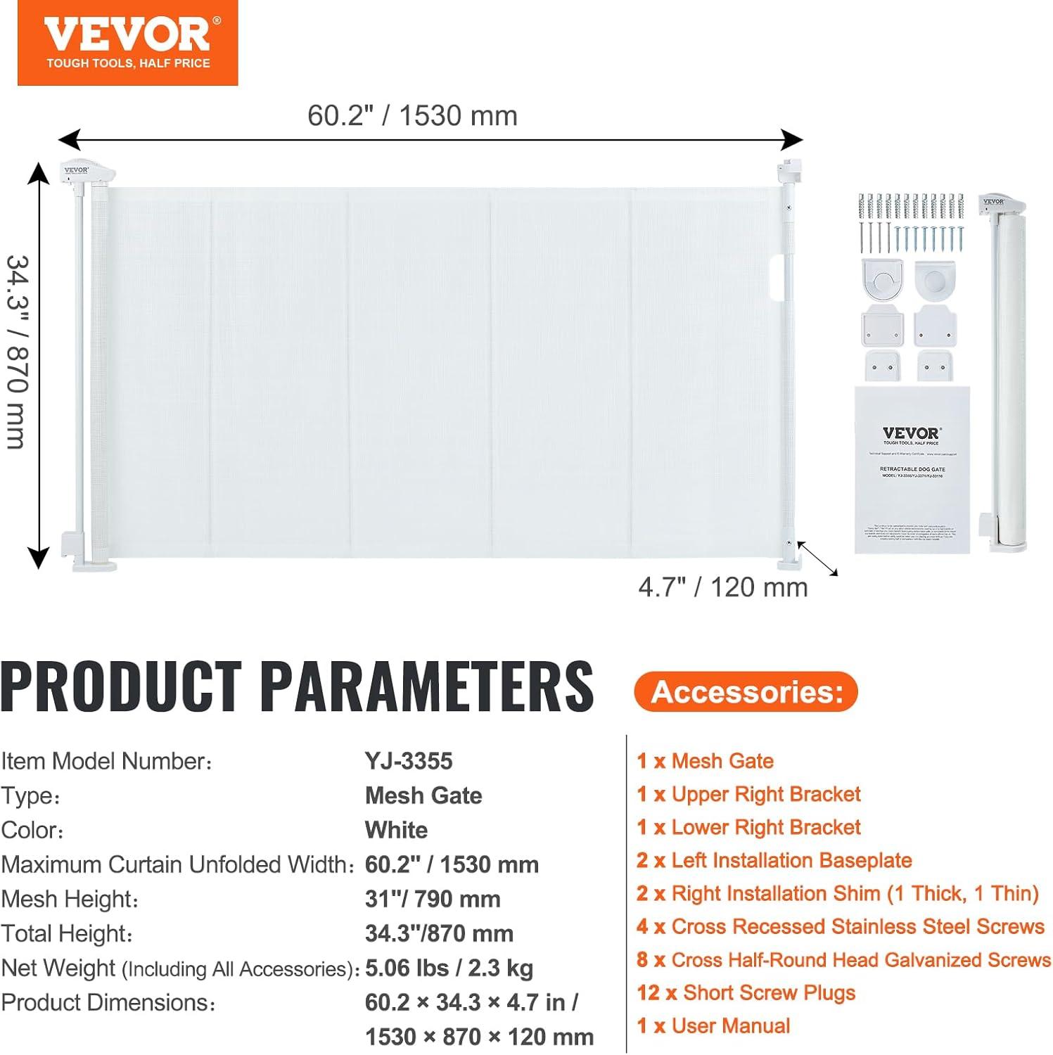 VEVOR VEVOR Retractable Gate Black Plastic Wall Mounted Pet Gate
