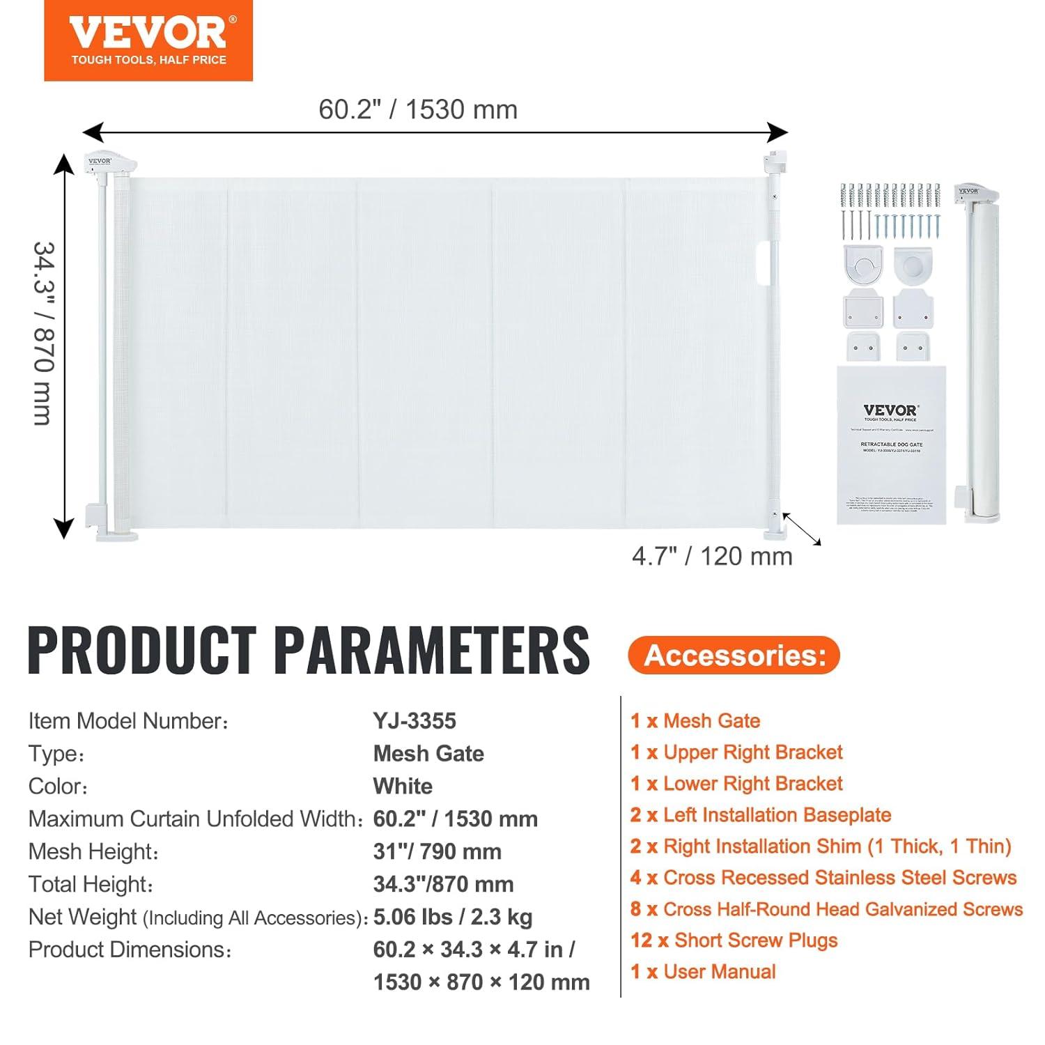 VEVOR VEVOR Retractable Gate Black Plastic Wall Mounted Pet Gate