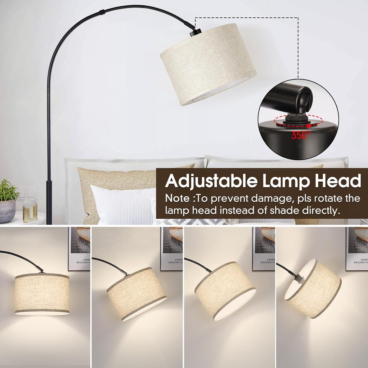 Black Adjustable Arc Floor Lamp with Beige Shade