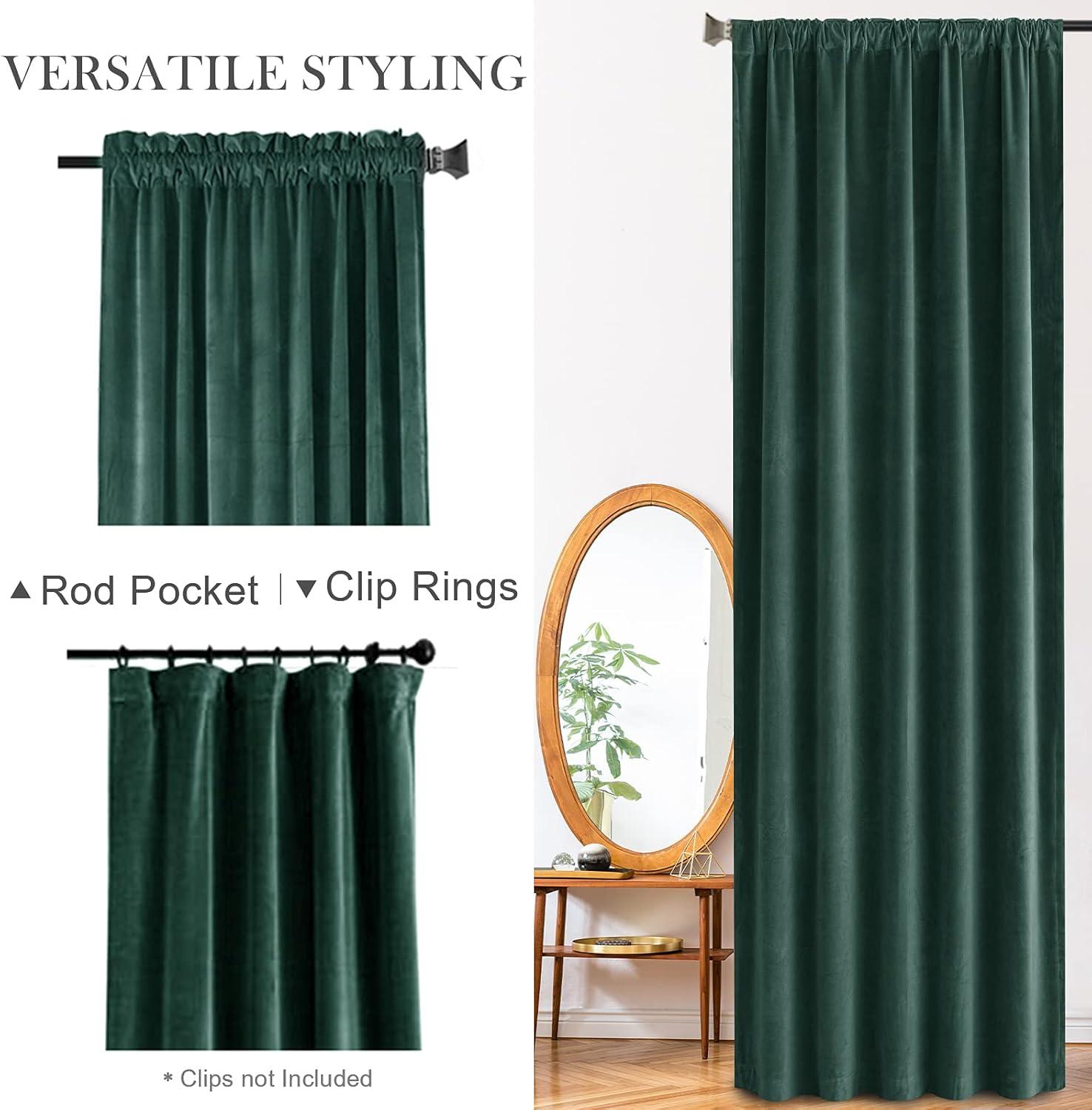 Emerald Green Velvet Blackout Thermal Insulated Curtains 63" Long