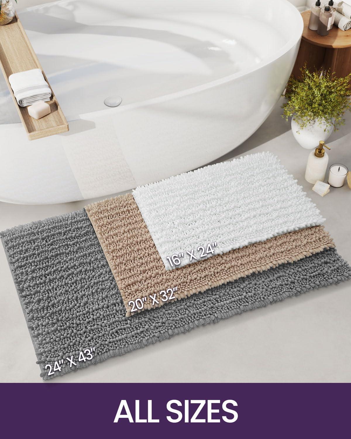 Upgrade Luxury Black Bathroom Rug Mat 20"x32", Ultra Soft Thick Absorbent Bath Mats, Non Slip Chenille Toilet Mat for Bathroom, Bedroom, Kitchen, Shower, Tub