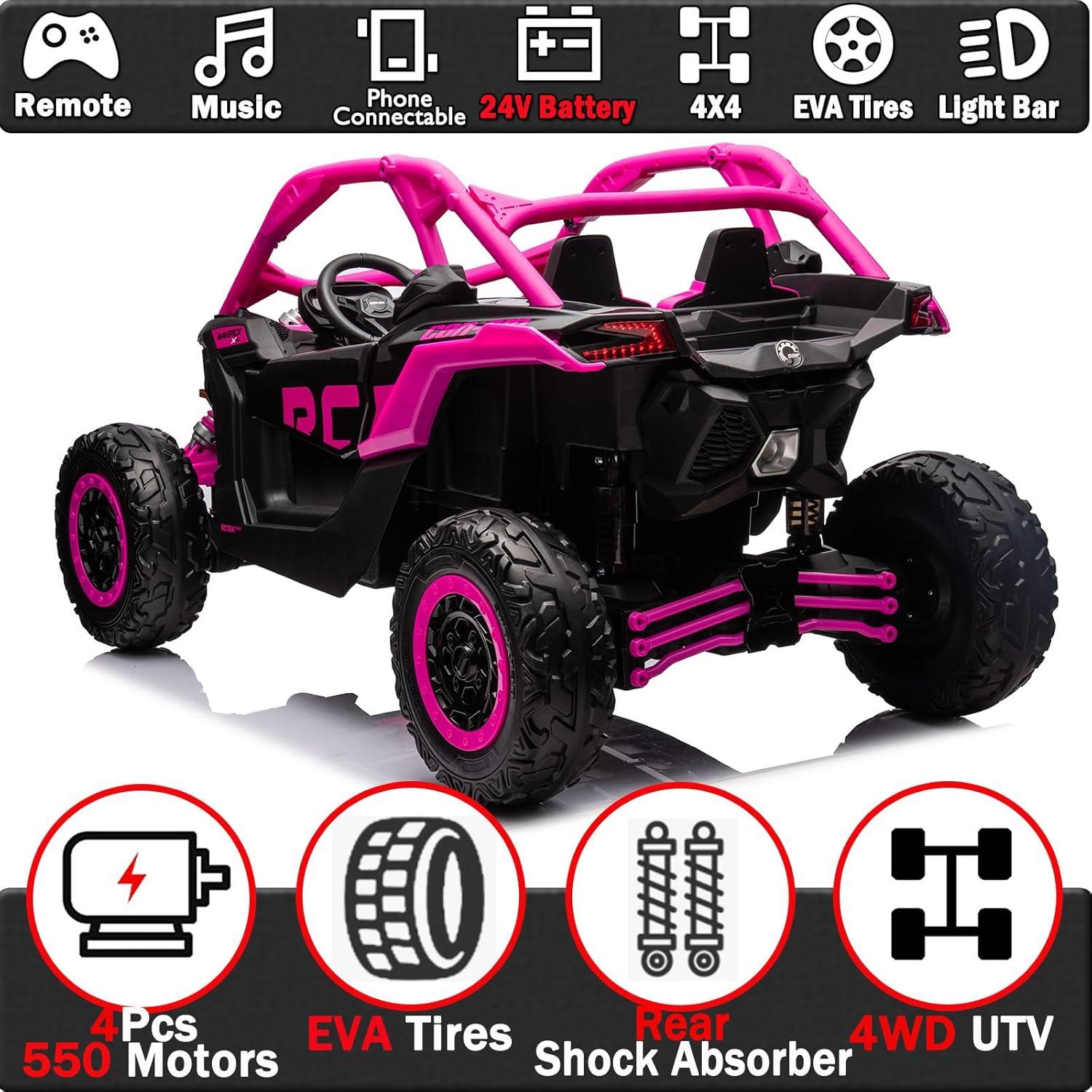 Towallmark 2 Seater Ride on UTV Car, Officially Licensed Can-Am Electric Off-Road Car, 4WD Kids Truck w/Remote Control, 2 * 24V 7AH Batteries, 4 * 200W Motor, Spring Suspension, Toys for Kids