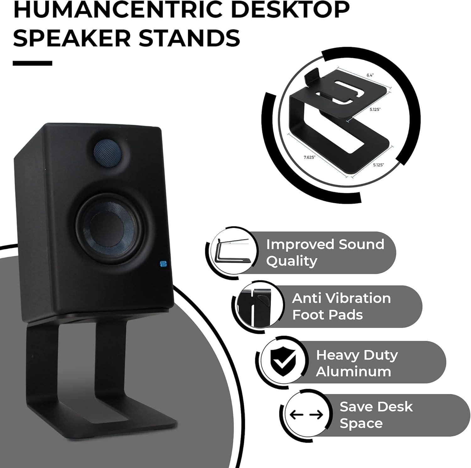 Black Aluminum Desktop Speaker Stands with Rubber Feet