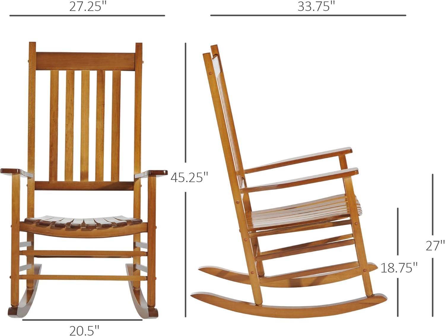 Natural Poplar Wood High Back Rocking Chair with Armrests