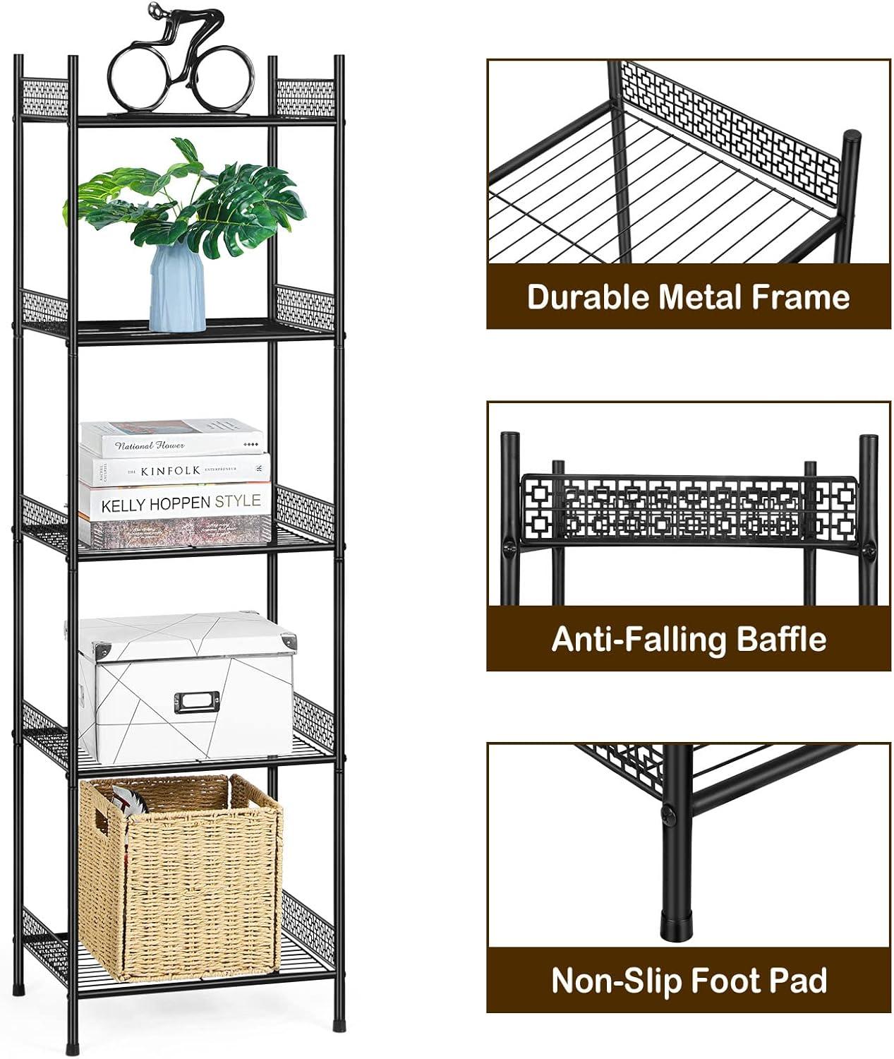 Black 5-Tier Metal Wire Bathroom Storage Shelf