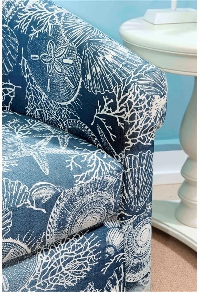 Pemberly Row Swivel Coastal Fabric Club Chair in Blue Seashell Pattern
