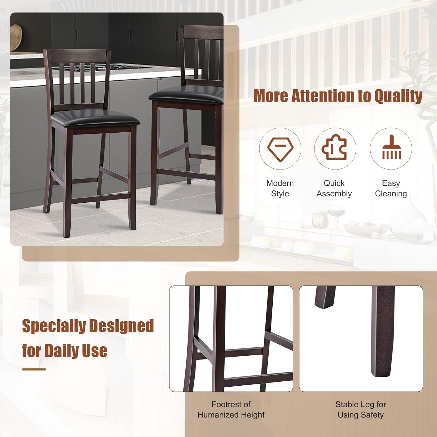 Espresso Elegance 25" Wood & Leather Square Bar Stool Set of 4