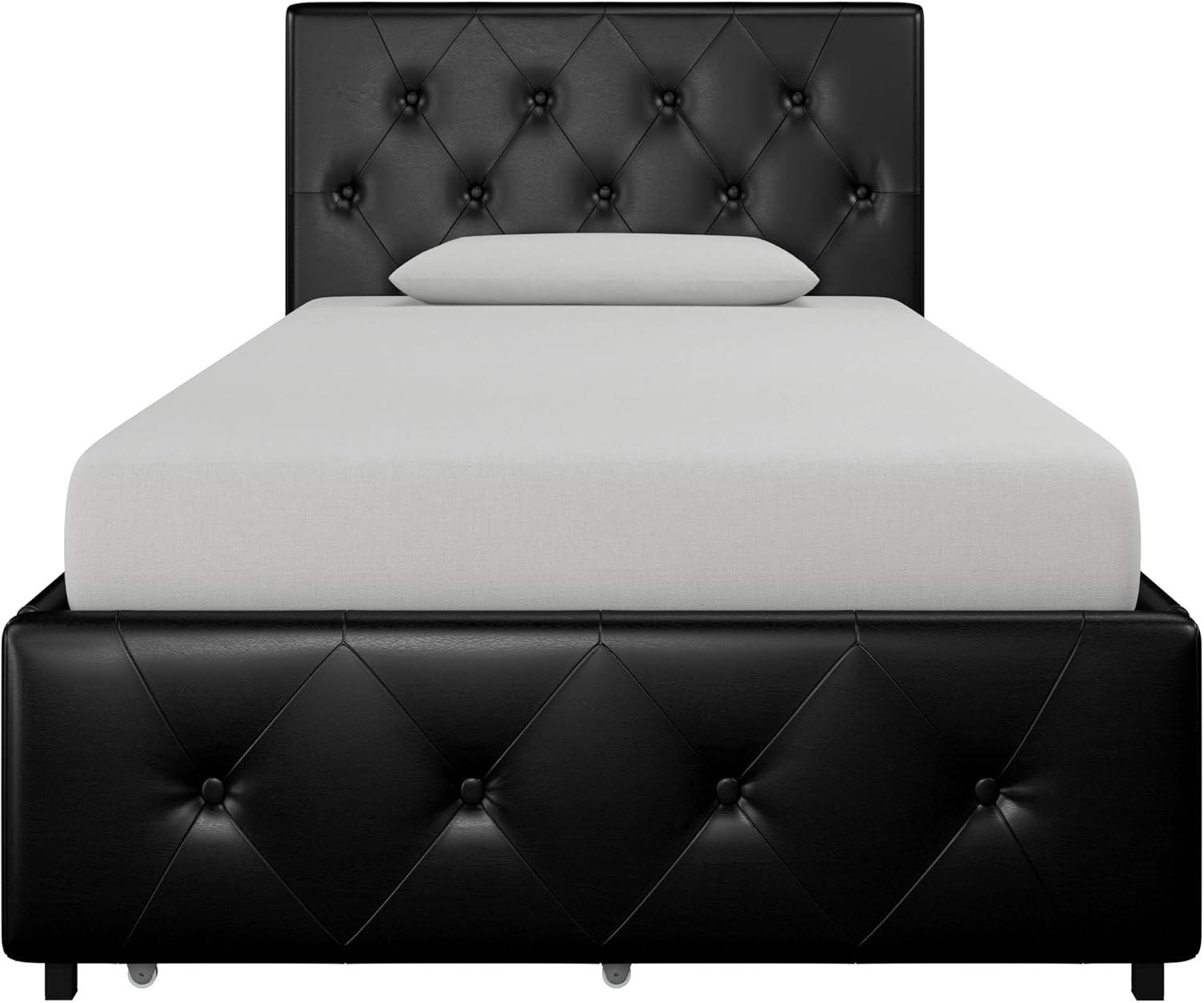 DHP Dakota Tufted Upholstered Storage Bed Frame, Twin, Black Faux Leather