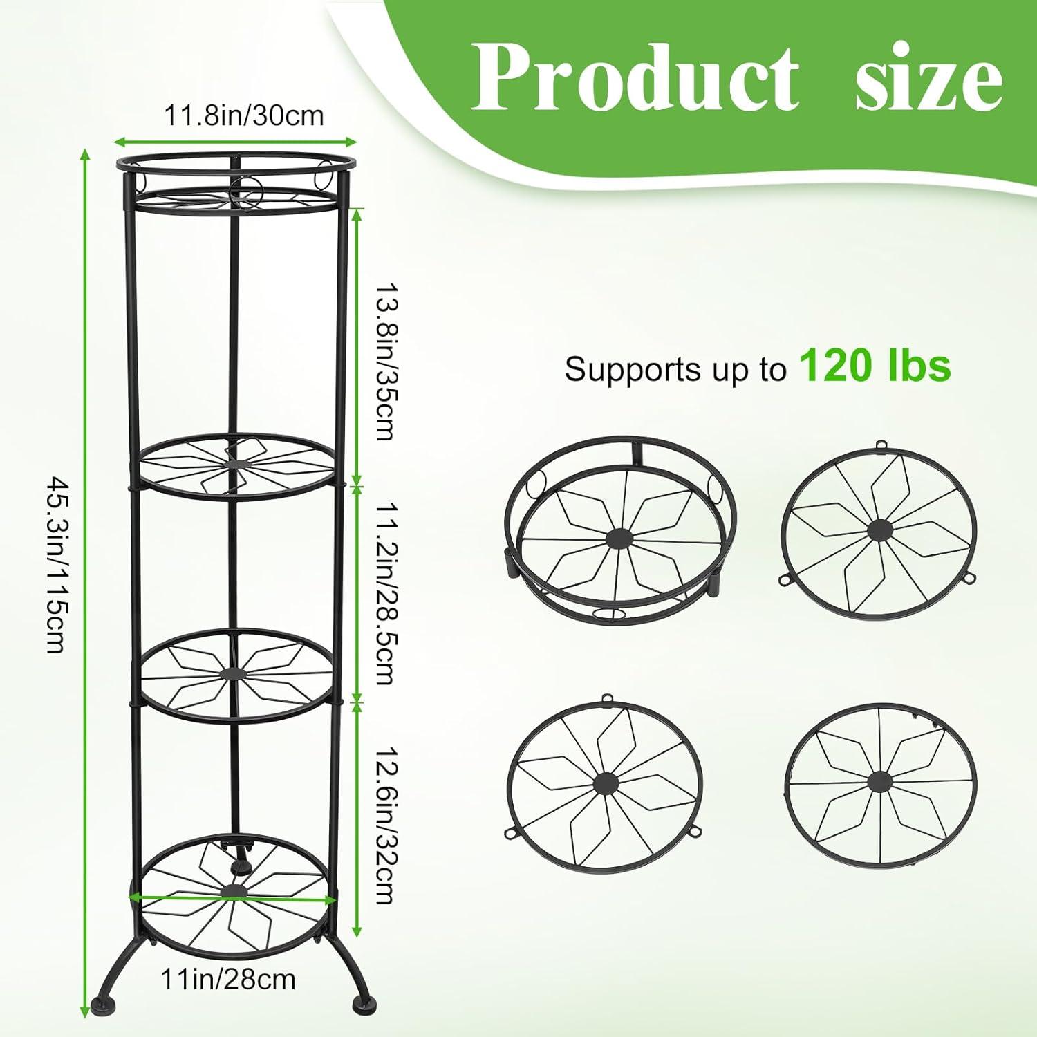 Black 4-Tier Tall Metal Plant Stand for Indoor and Outdoor