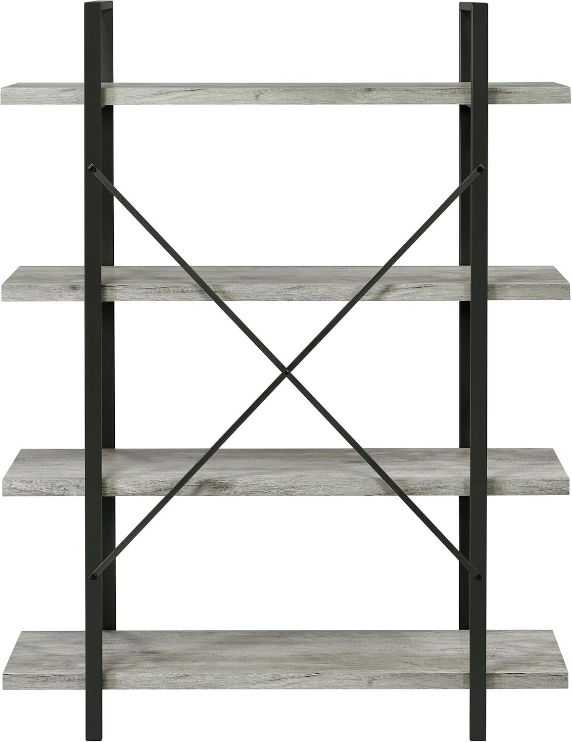 55" Cole 4 Shelf Bookcase with Frame Gray Driftwood/Gunmetal - Coaster