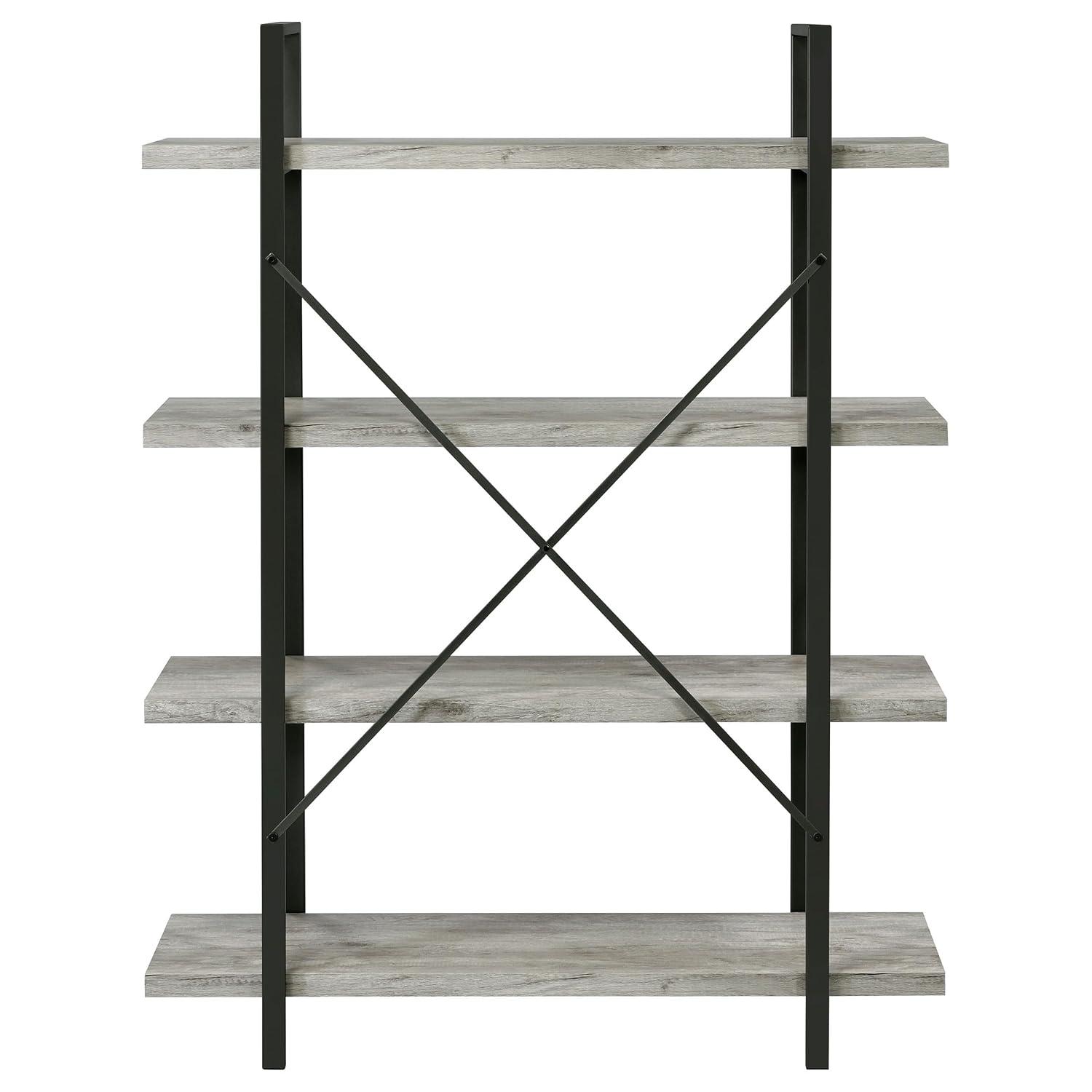 55" Cole 4 Shelf Bookcase with Frame Gray Driftwood/Gunmetal - Coaster