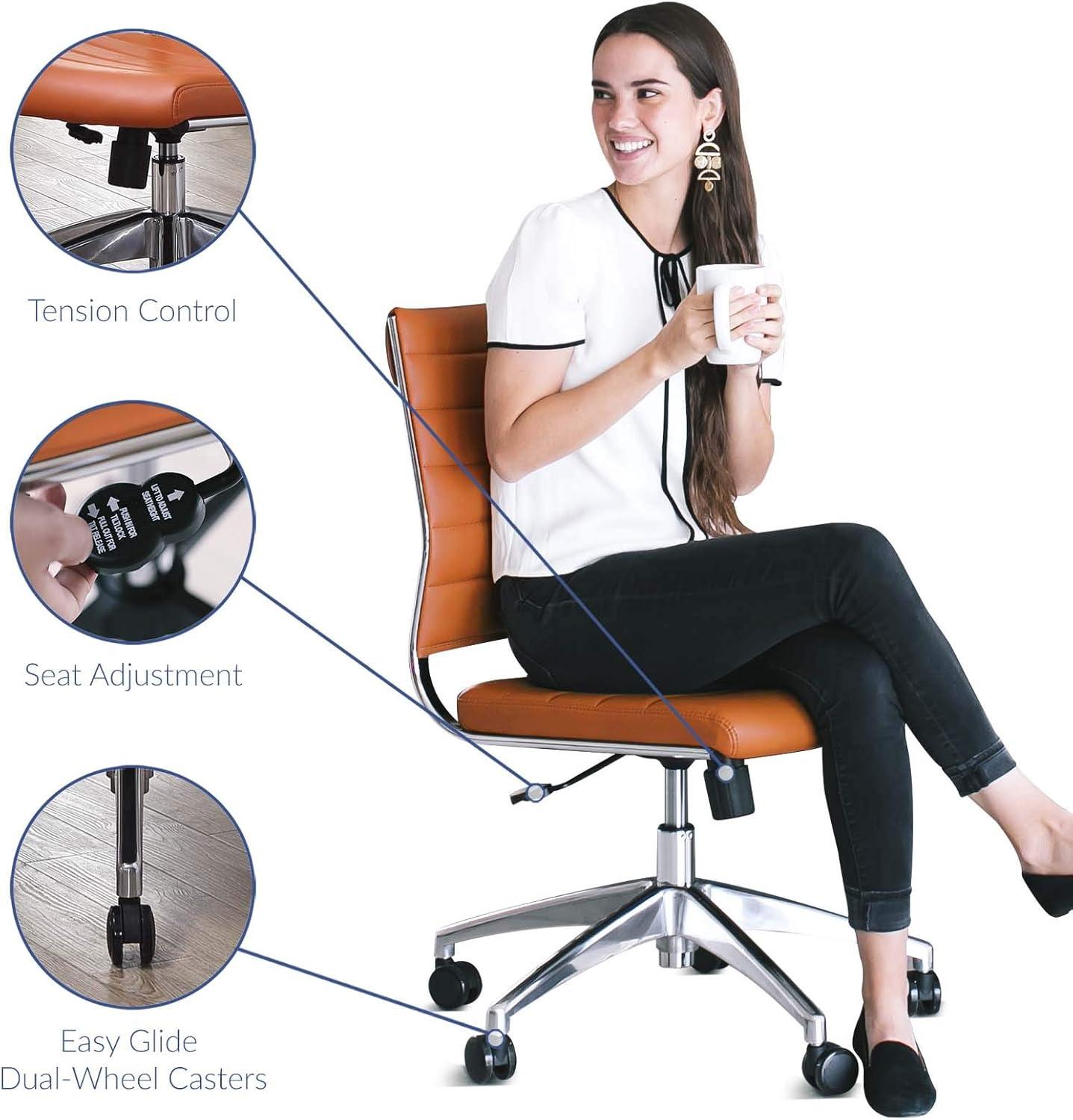 Orange Armless Swivel Office Chair with Metal Base