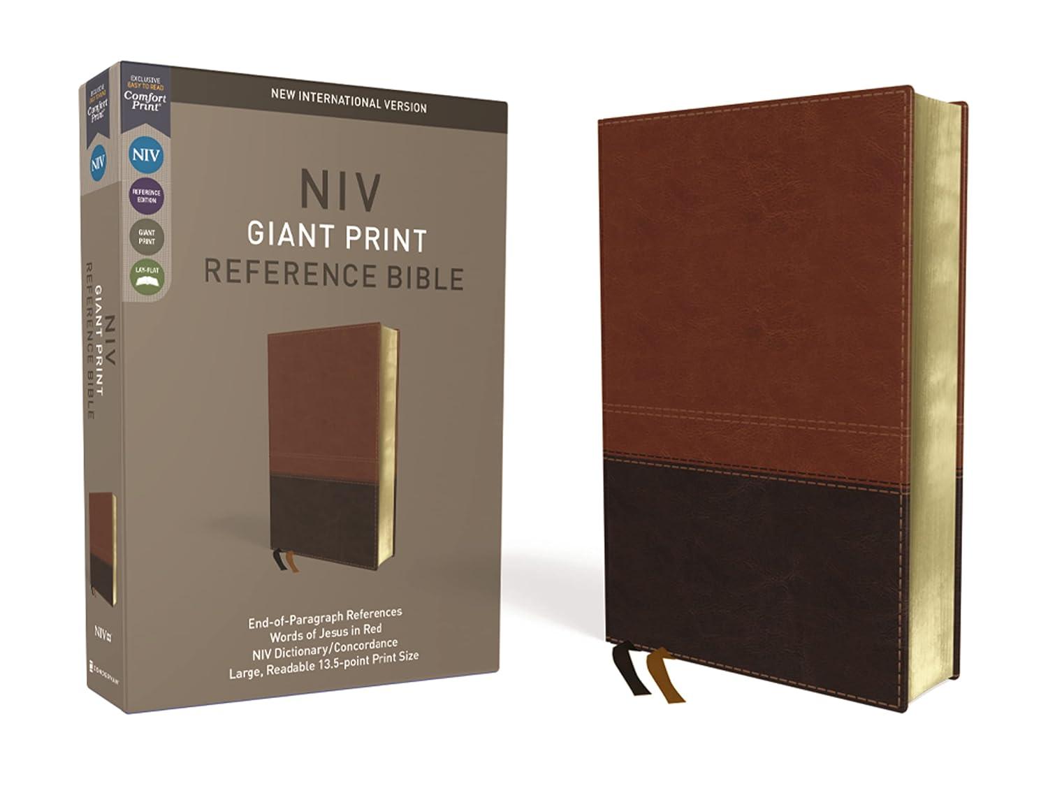 NIV, Reference Bible, Giant Print, Imitation Leather, Brown, Red Letter Edition, Comfort Print - Large Print by  Zondervan (Leather Bound)