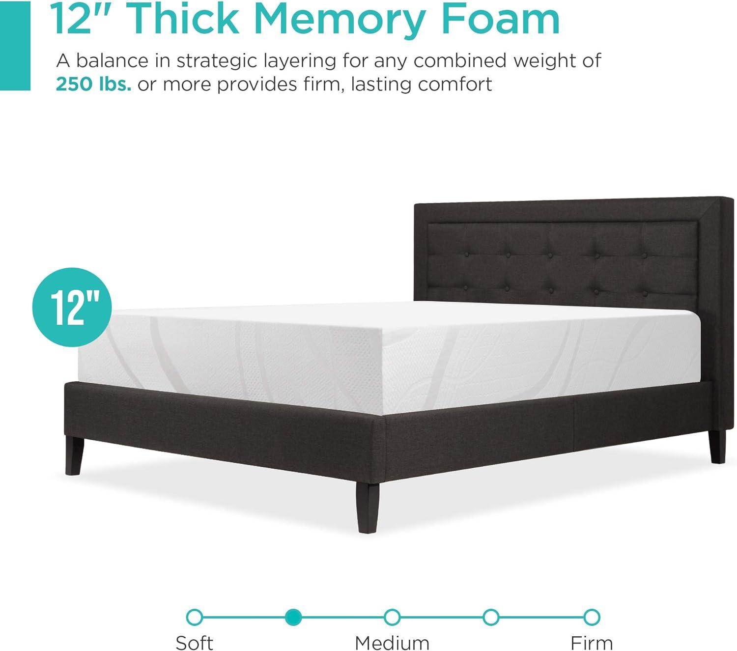 Best Choice Products 12in Full Size 3-Layer Medium-Plush Charcoal Gel & Green Tea Infused Memory Foam Mattress