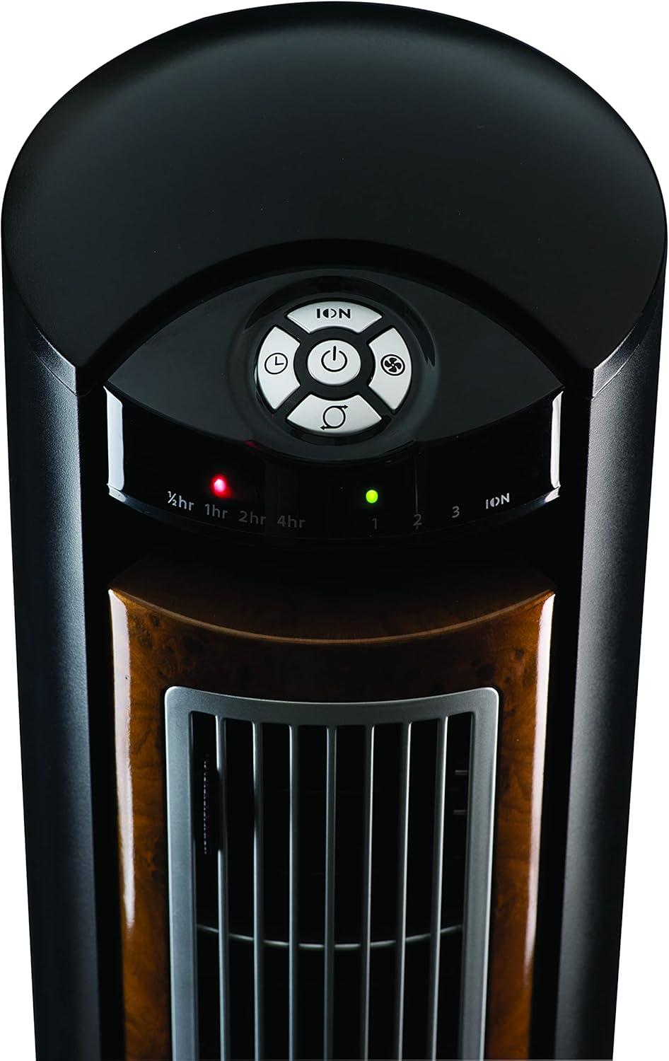 Lasko 42" Wind Curve 3-Speed Tower Fan with Ionizer and Remote, Black/Woodgrain, T42950, New