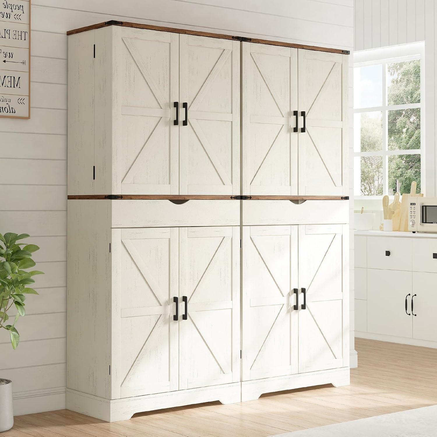 72'' Kitchen Storage Pantry Cabinet, Tall Deajah With 8 Door Shelves, 2 Cabinets And 1 Drawer, Freestanding Cupboard For Kitchen, Dining Room, Bathroom, Laundry