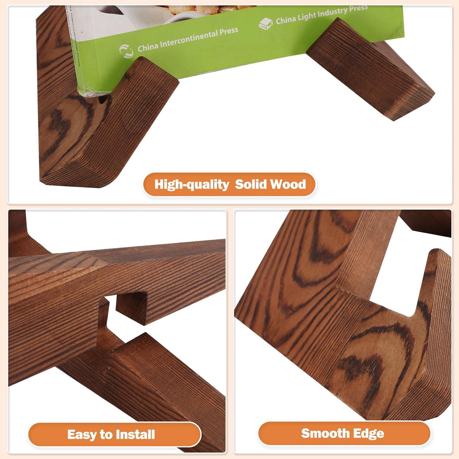 Rustic Brown Solid Wood Adjustable Cookbook Stand Holder