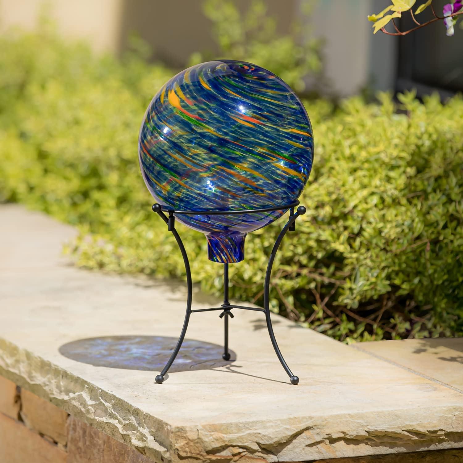 Evergreen 10" Art Glass Royal Swirl Gazing Ball with Stand Garden and Yard Decor