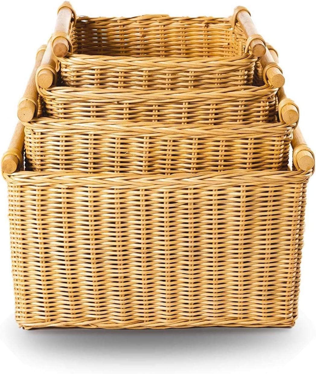 Drevy Deep Pole Handle Wicker Storage Basket, Large, 15 in L x 15.5 in W x 9.5 in H, Sandstone