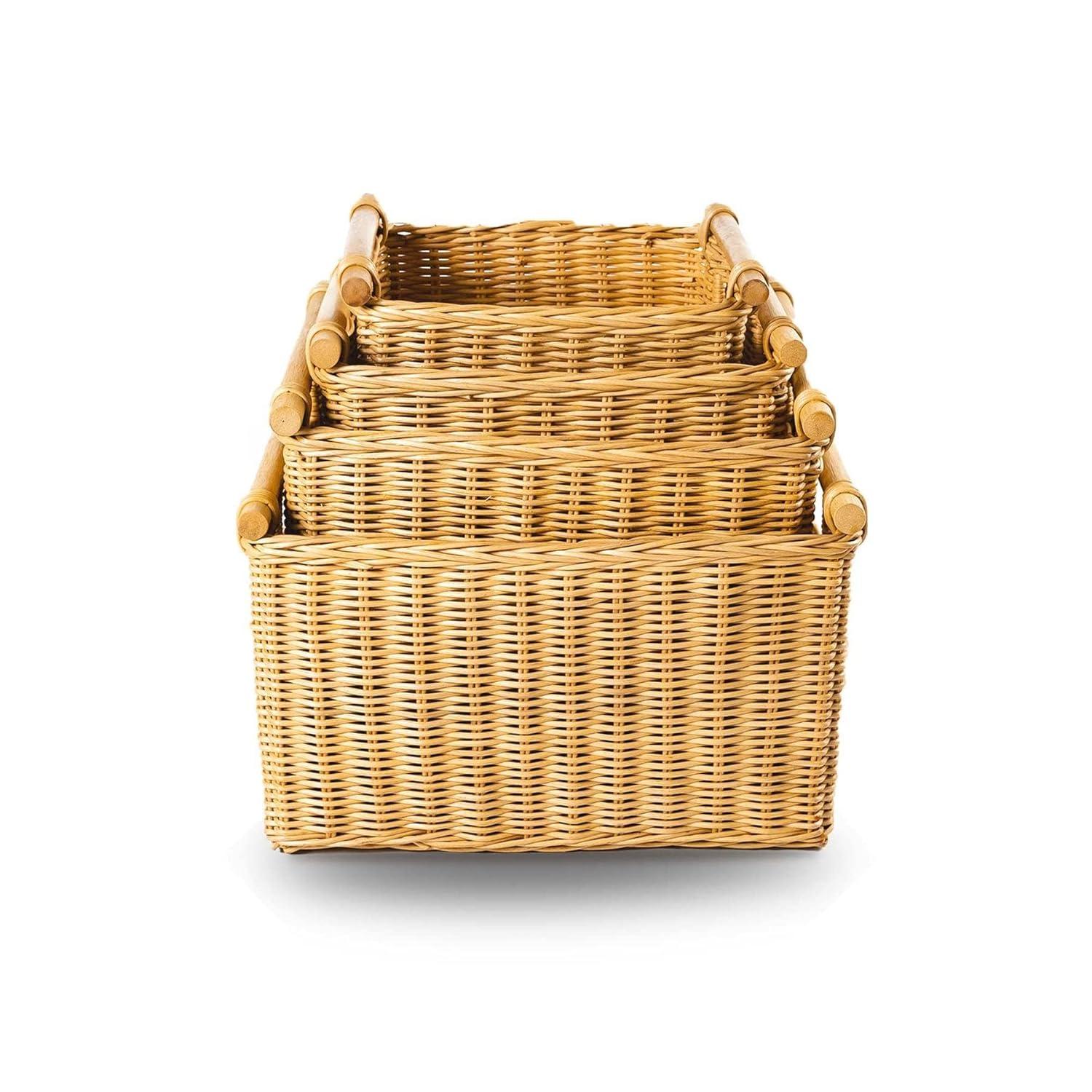 Drevy Deep Pole Handle Wicker Storage Basket, Large, 15 in L x 15.5 in W x 9.5 in H, Sandstone