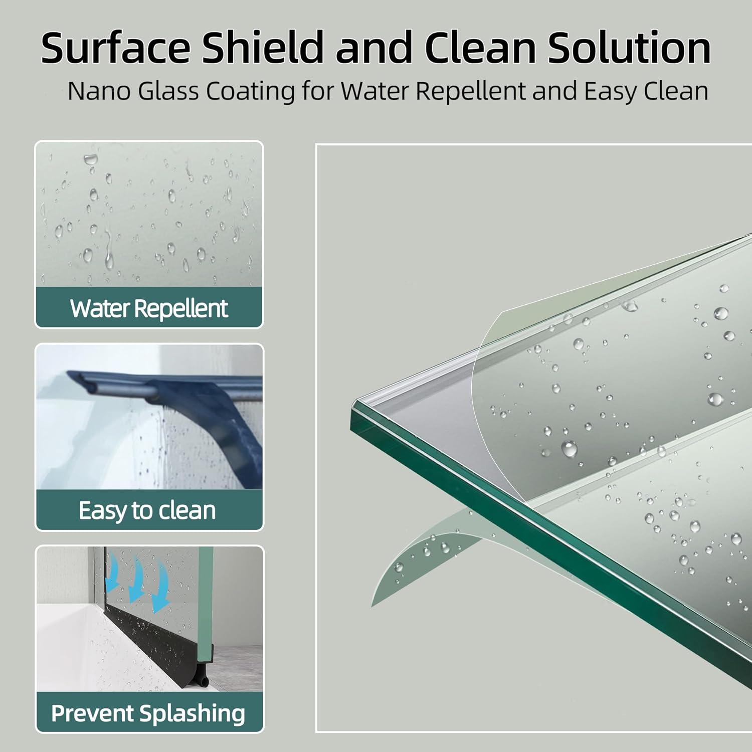 48" W X 58" H Folding Swing Frameless Bathtub Door For Shower With Tempered Glass Pivot Glass Shower Door For Tub With Support Bar