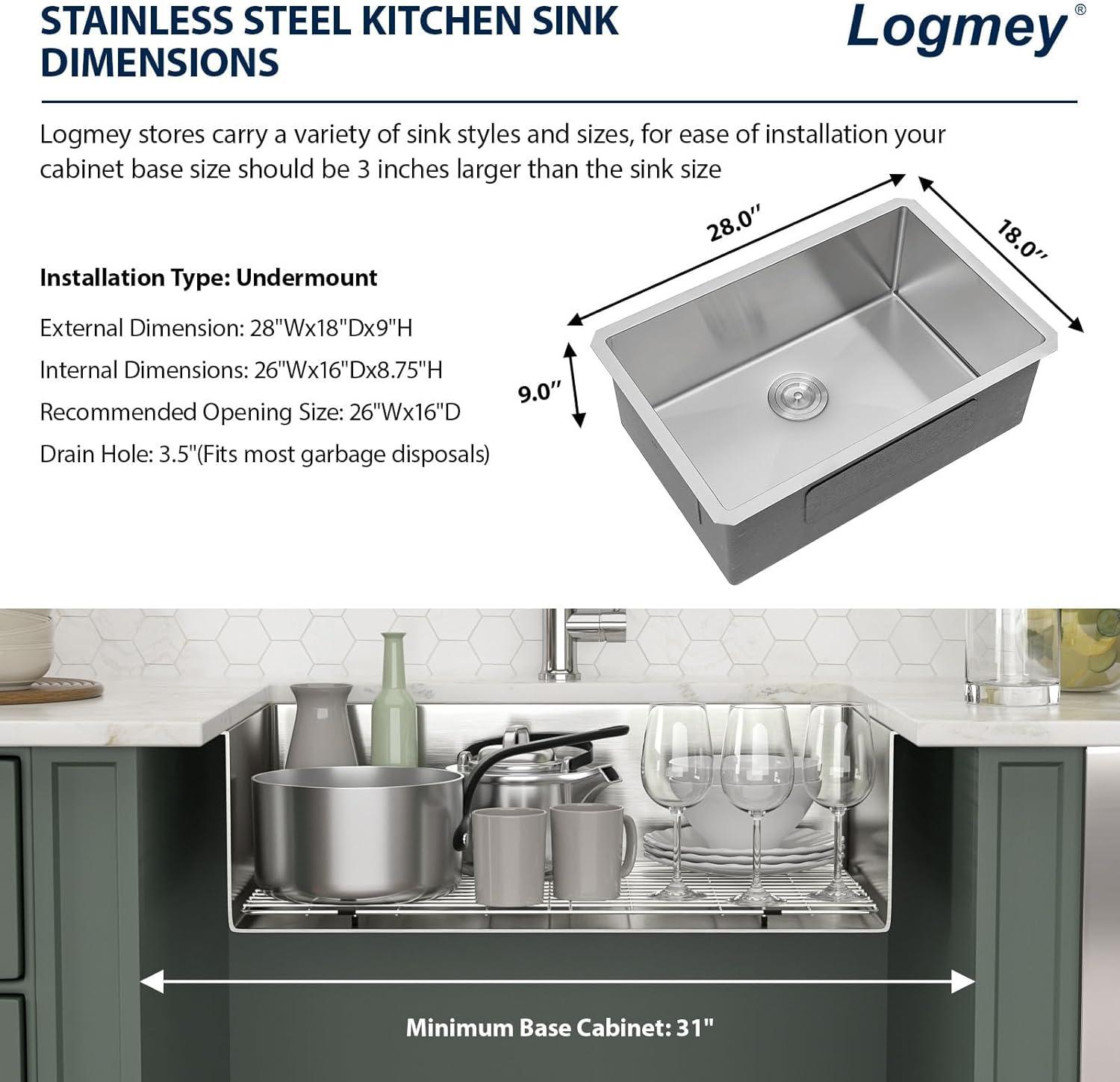 Sarlai 28'' L x 18" W Undermount Single Bowl Stainless Steel Kitchen Sink with Sink Grid and Basket Strainer SU2818R