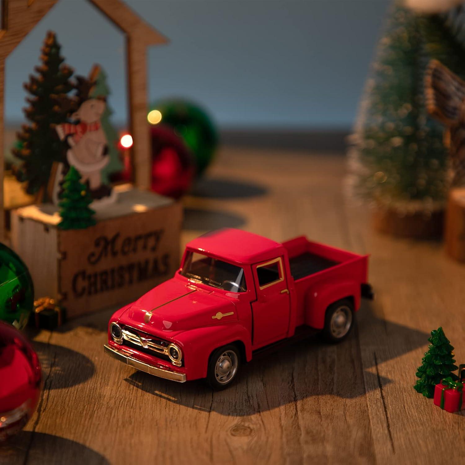 Vintage Truck Decor,Pickup Metal Vehicle for Farmhouse Mini Truck Adornment Home/Table/Desk Xmas Ornaments Festivals Truck with Movable Wheels Valentine's Day Decor Christmas/Birthday Gifts for Kids