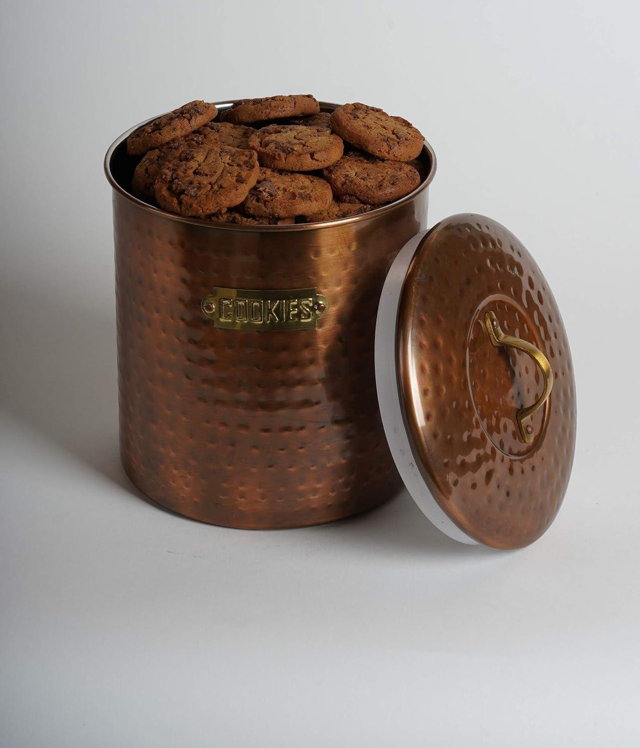 Hammered Antique Copper Stainless Steel Cookie Jar, Cute Cookie Container, Decorative Kitchen Food Storage Holder for Cookies, Biscuits, and Baked Treats, with Rubber seal lid,TG-1844AC