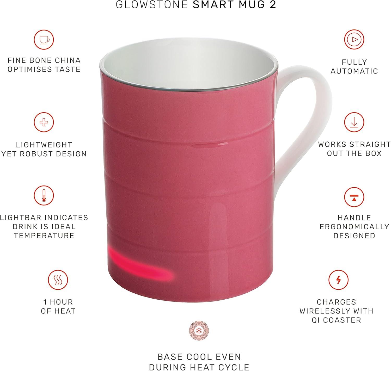 Glowstone Smart Mug –Fine Bone China, 325 ml Dishwasher Safe, Self-Heating, wirelessly rechargeable, Hot Fully automatic Heated Ceramic Coffee and Tea cup, 1 hour battery
