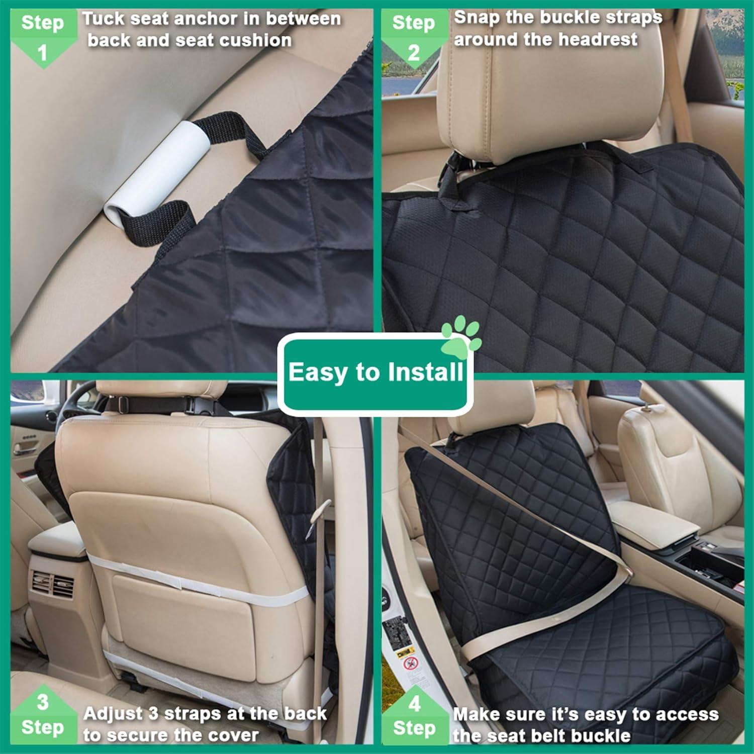 Waterproof Front Seat Cover Dog Car Seat Covers Nonslip and Full Protection with Side Flaps Fits Most Cars, Trucks, SUVs(Black, 1Pack)