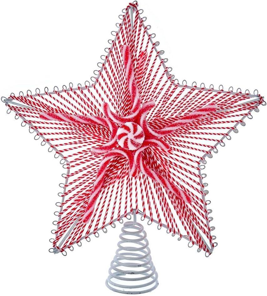 11-Inch Red and White Peppermint Star Metal Tree Topper