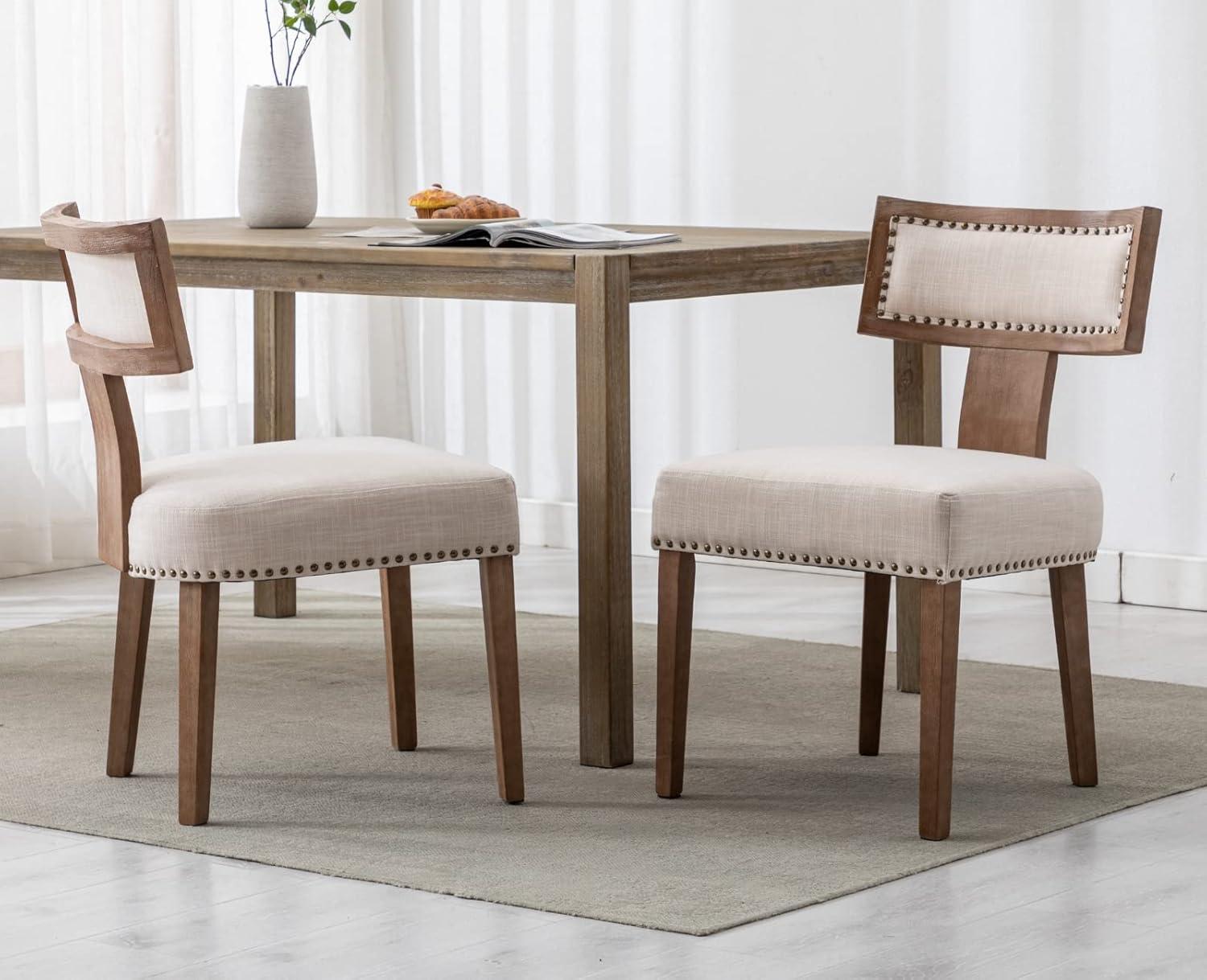 Loon Peak® Mid Century Modern Dining Chairs Set Of 2, Farmhouse PU Leather Upholstered Accent Chair Curved Backrest Kitchen Chairs With Hardwood Frame (Set of 2)
