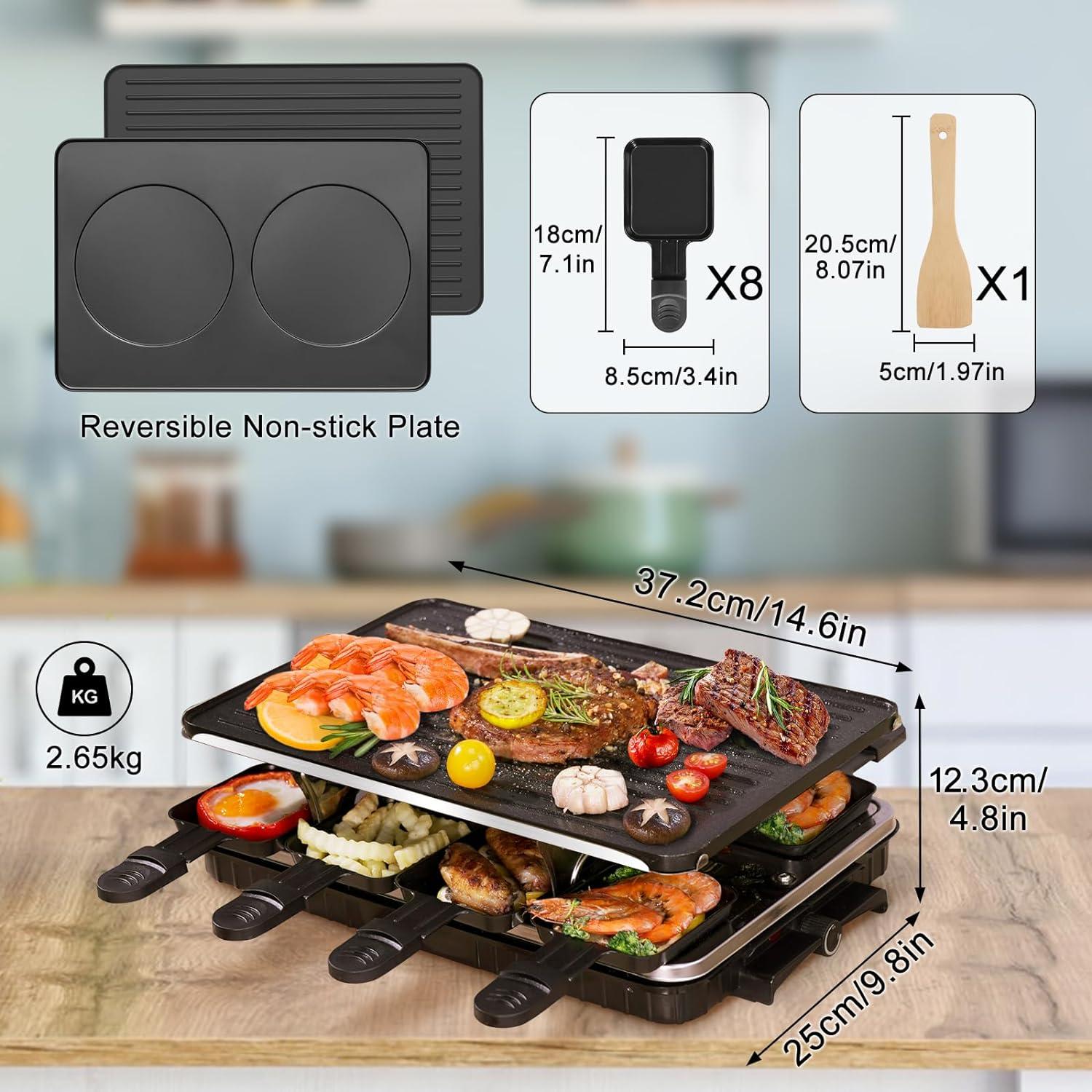 Table Grill, Indoor Grill Korean BBQ Grill Electric Griddle, 2 In 1 Electric Griddle Nonstick With 8  Cheese Pans Adjustable Temperature Control 1300W Ideal For Family And Party Fun
