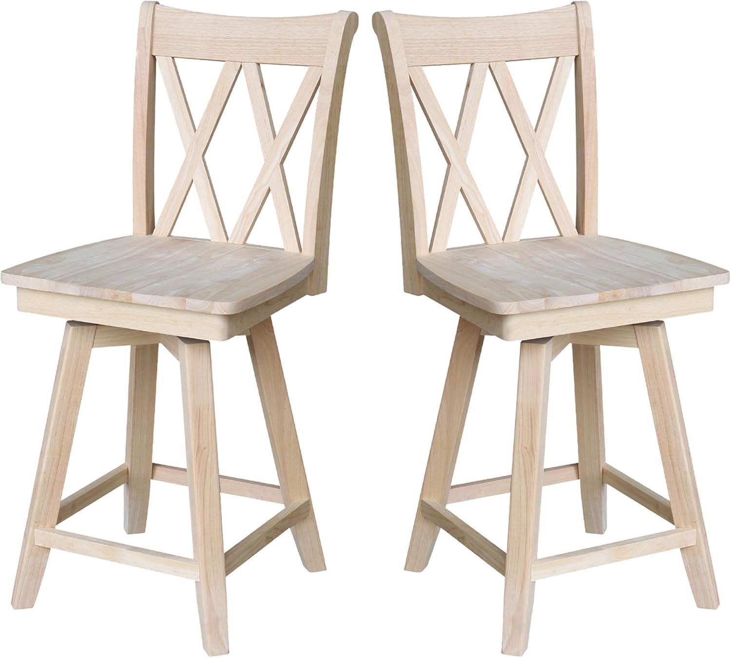 24" Double X Back Counter Height Barstool with Swivel and Auto Return Unfinished - International Concepts: Hardwood Frame