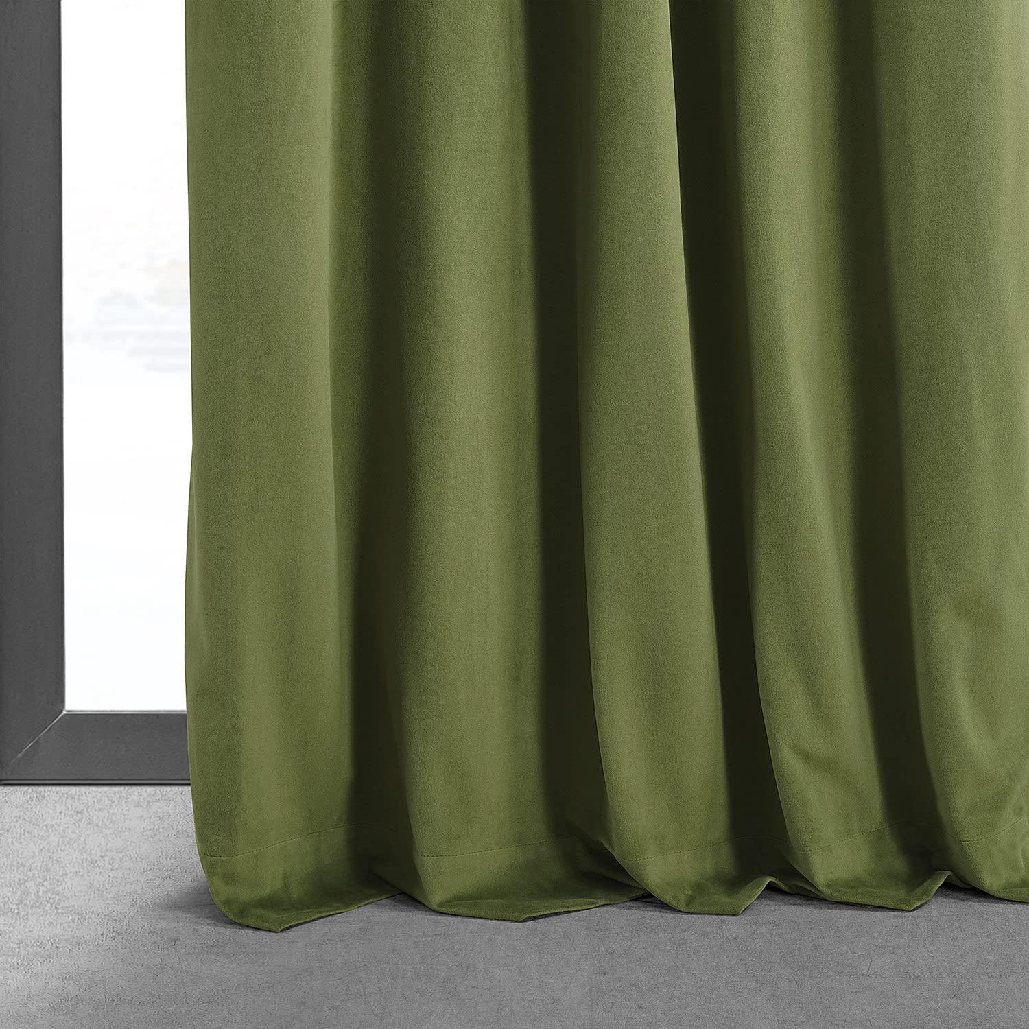 Half Price Drapes Signature Basque Green Velvet Blackout Curtains For Bedroom(1 Panel), 50WX 84L