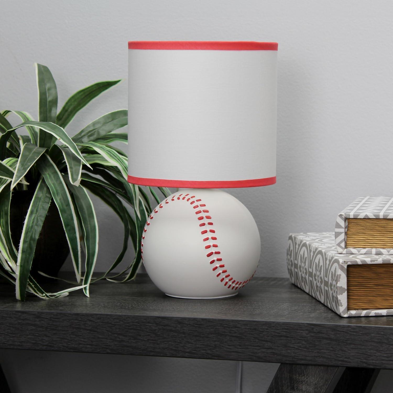 Simple Designs 10.7" SportsLite Mini Baseball Table Lamp Mancave White and Red