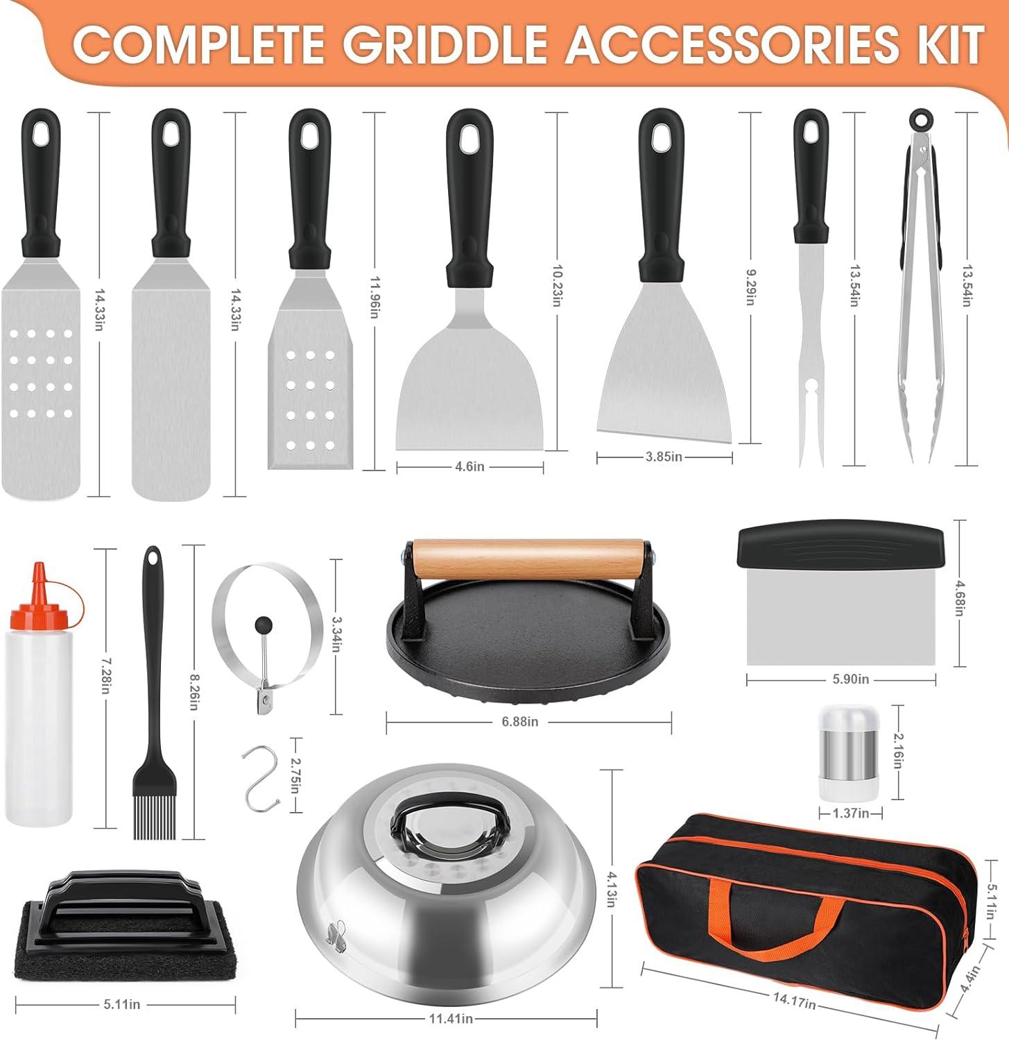 Griddle Accessories Kit, 29 Pcs Griddle Grill Tools Set for Blackstone and Camp Chef, Professional Grill BBQ Spatula Set with Basting Cover, Spatula, Scraper, Bottle, Egg Ring