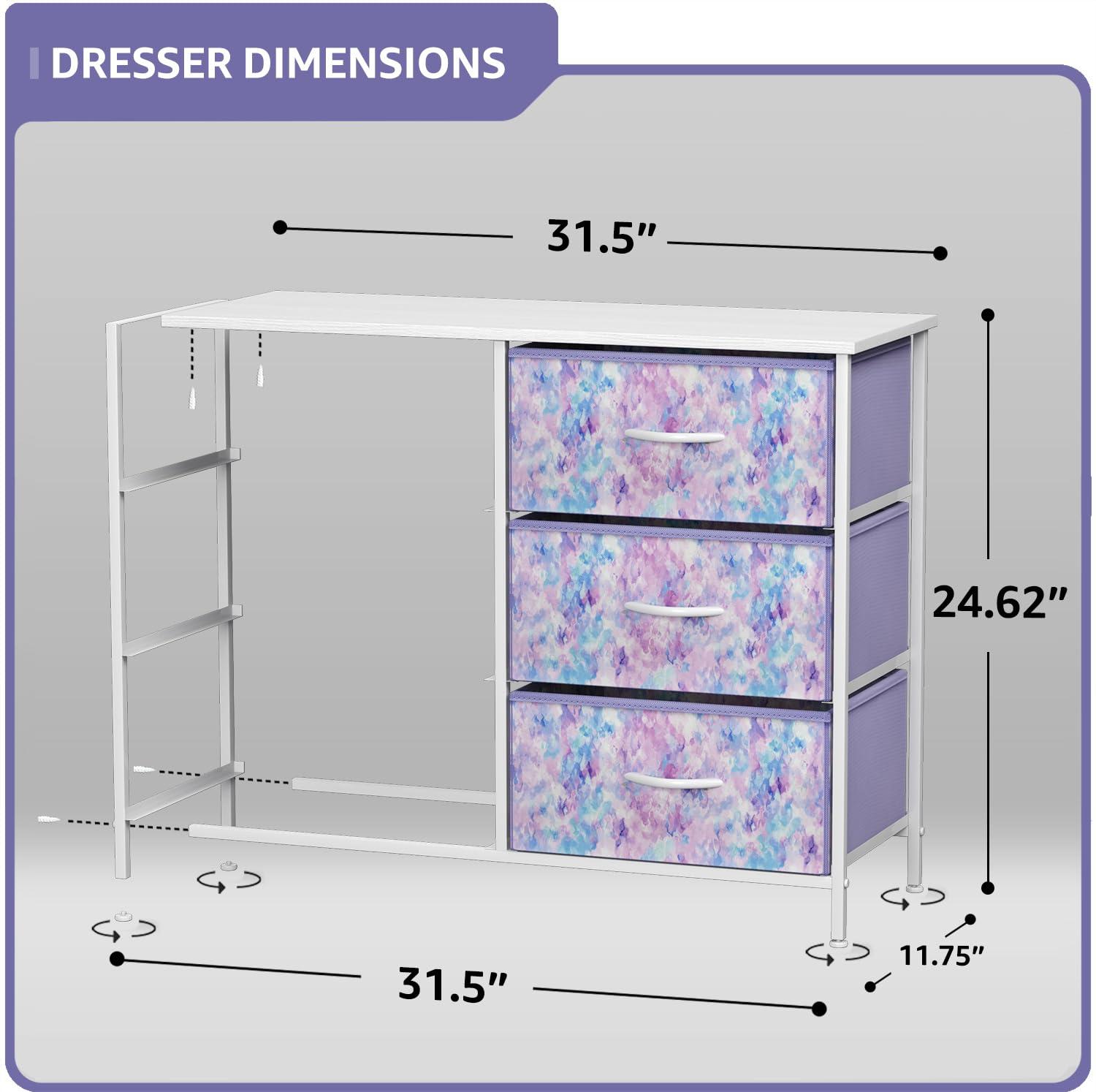Sorbus 6 Drawers Dresser- Storage Unit with Steel Frame, Wood Top, Fabric Bins - for Bedroom, Closet, Office and more (Tie Dye Purple)