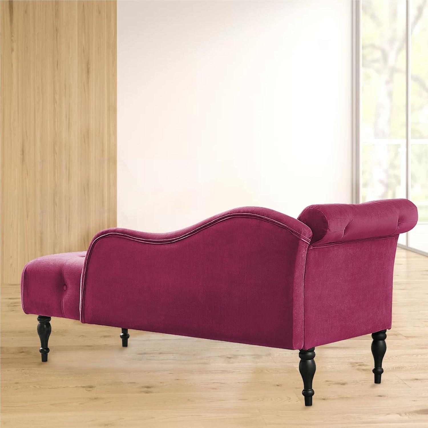 Burgundy Velvet Chaise Lounge with Mahogany Wood Legs