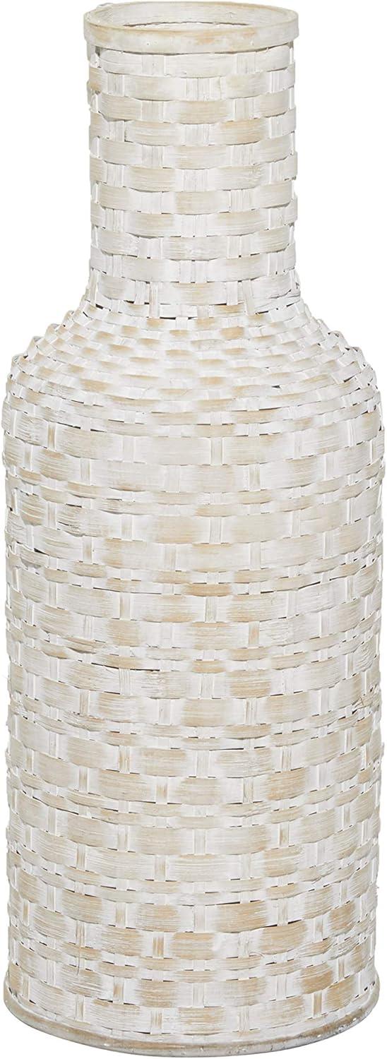 Studio 350 Intricately Woven Tall Bamboo Wood Floor Vase - White or Brown Brown - 9"W, 39"H