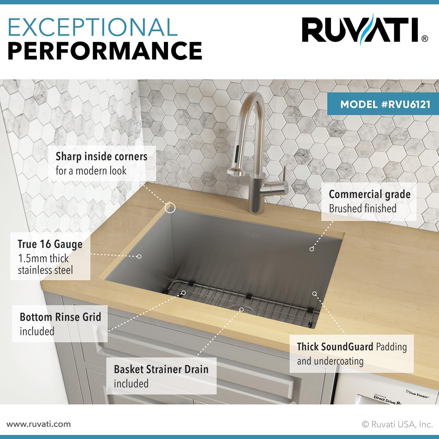 Ruvati 21" x 18" x 12" Deep Laundry Utility Sink Undermount 16 Gauge Stainless Steel