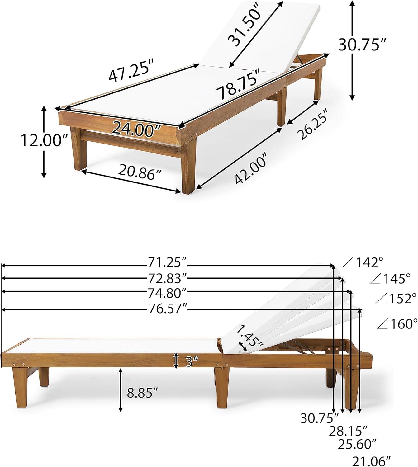 Summerland Acacia Wood Chaise Lounge -Teak/White - Christopher Knight Home: Weather-Resistant Patio Furniture